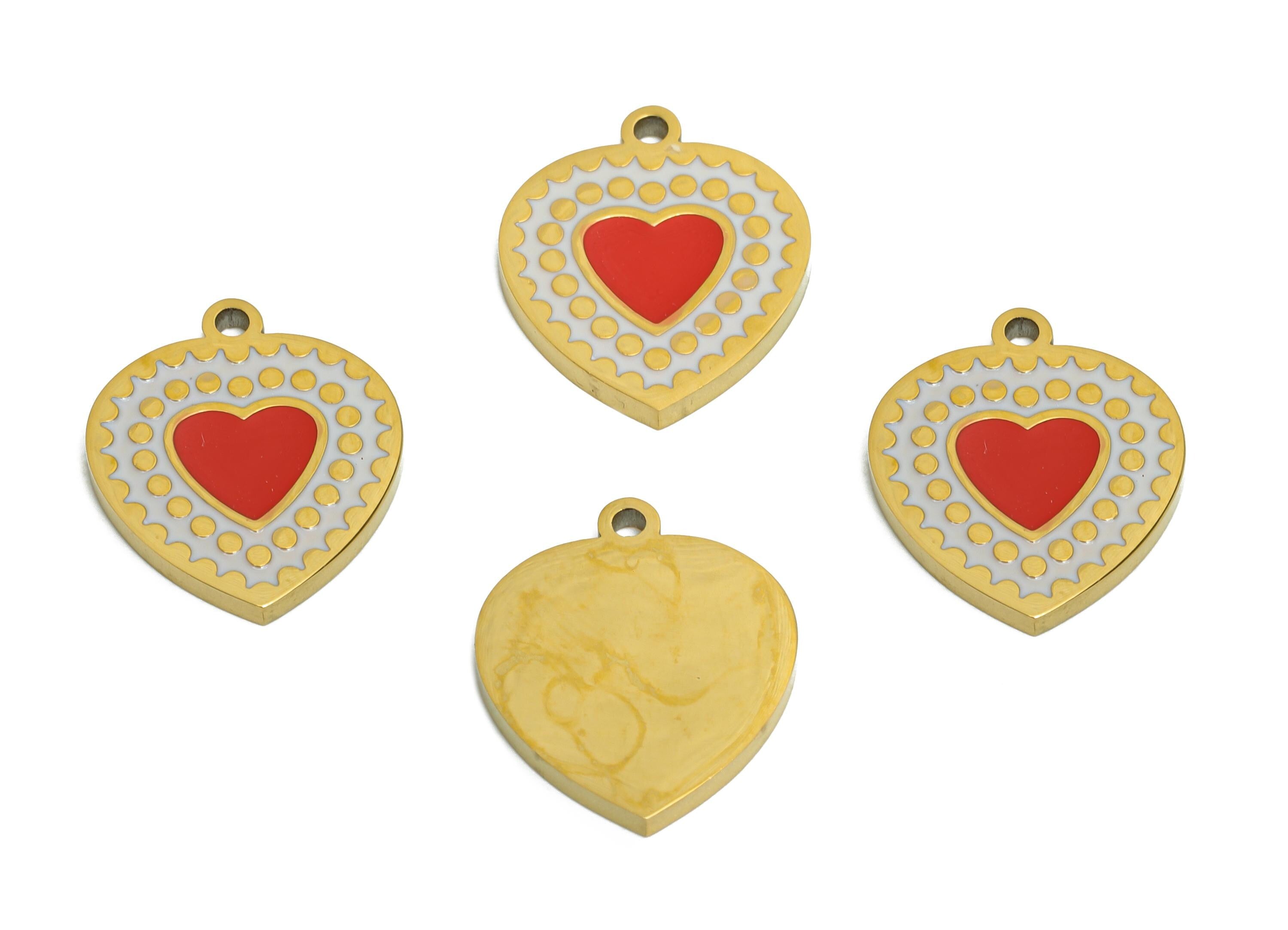 Stainless Steel Heart Charms - Statement Enamel Heart Pendant - Modern Heart Pendant - Minimalist Pink Heart Charm - 14.13x12x1.4mm - SS1615 - DOMEDBAZAAR