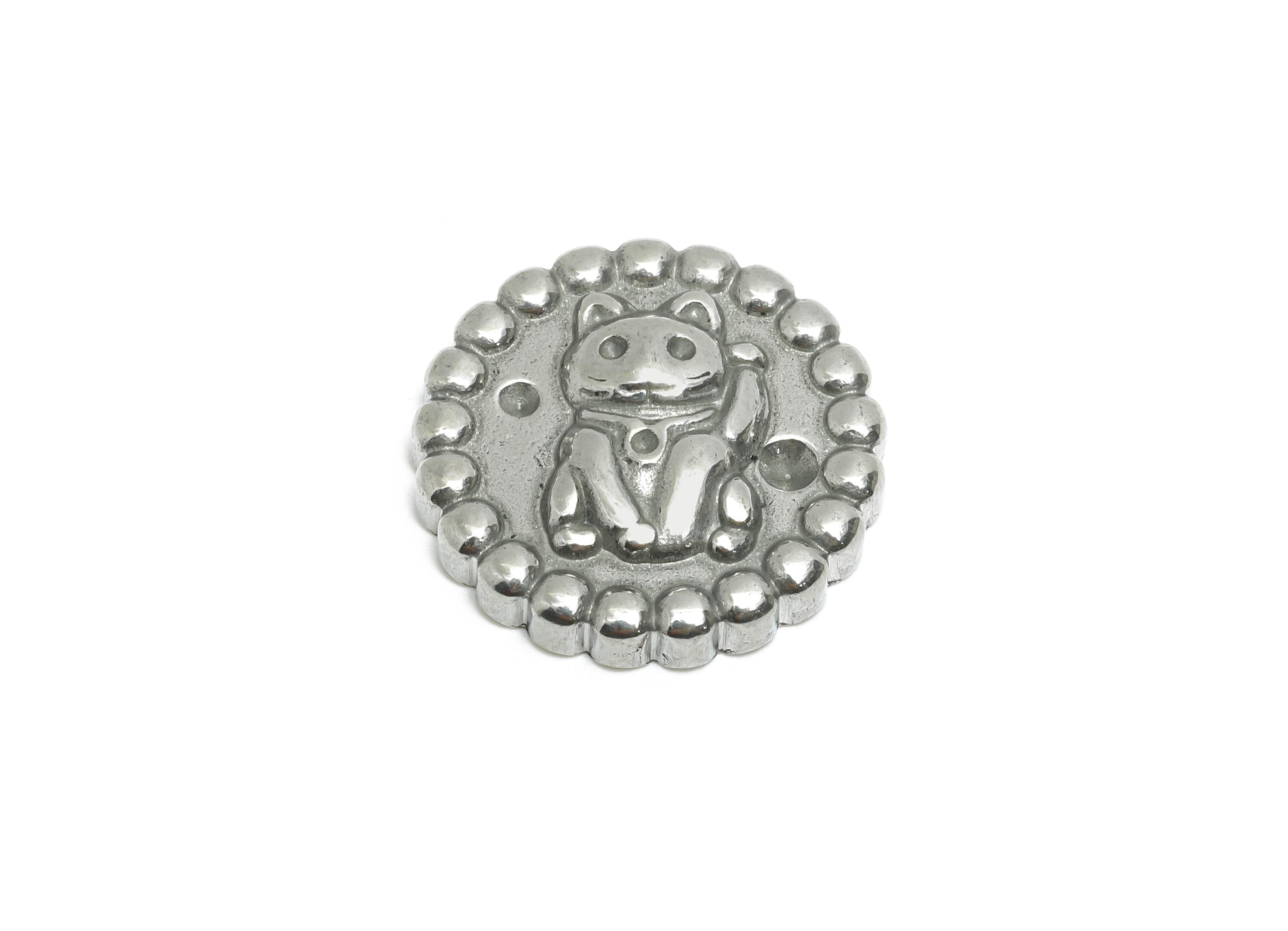 Stainless Steel Cat Charms - Asian Good Luck Symbol - Silver Token with Waving Cat - Silver Fortune Cat Design - 18x18x4.05mm - SS2065 - DOMEDBAZAAR