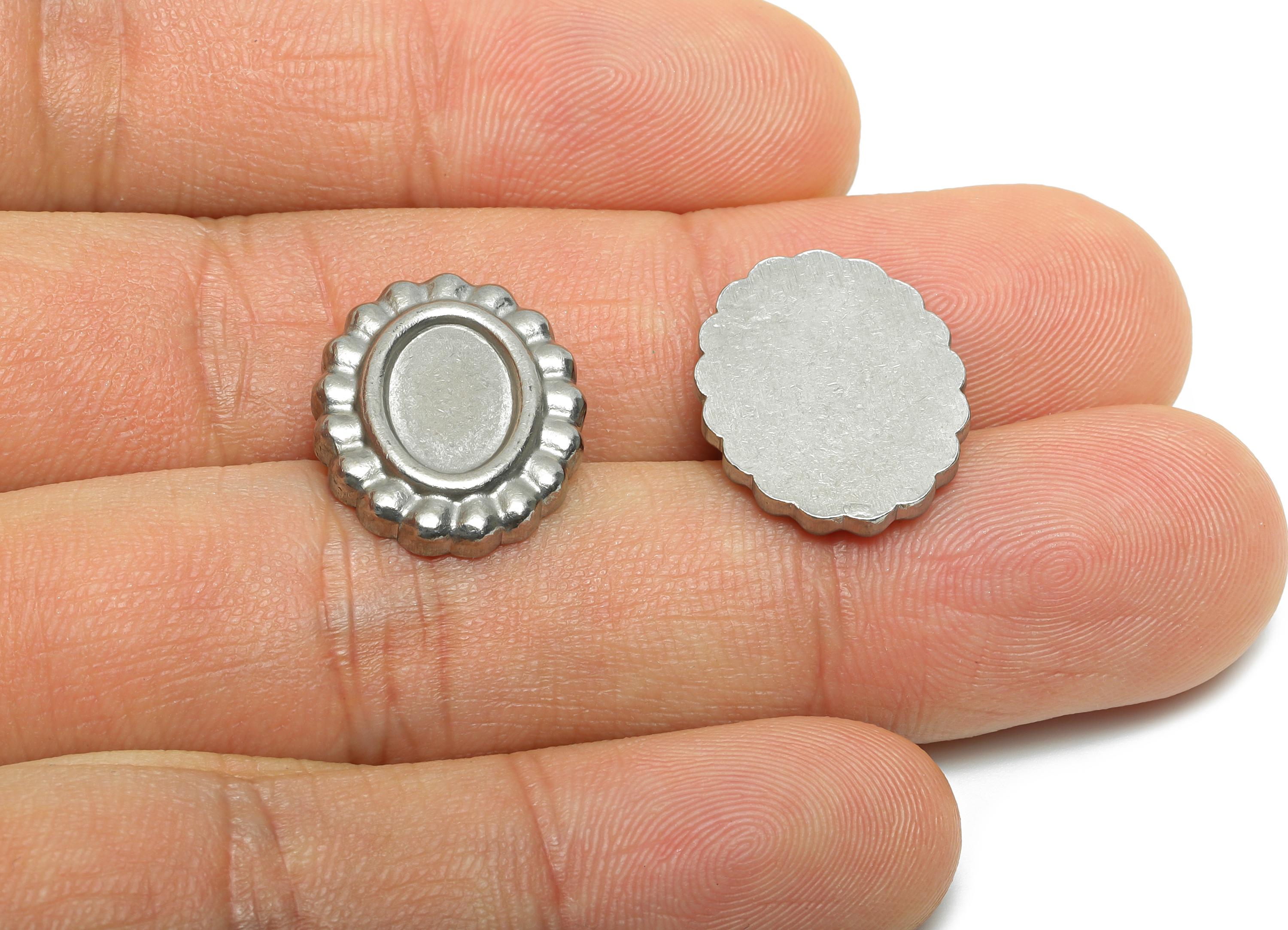 Stainless Steel Oval Charms - Steel Vintage Frame Charm - Blank Oval Versatile Pendant Base - Stainless Steel Jewelry - 18x14x2.8mm - SS2072 - DOMEDBAZAAR