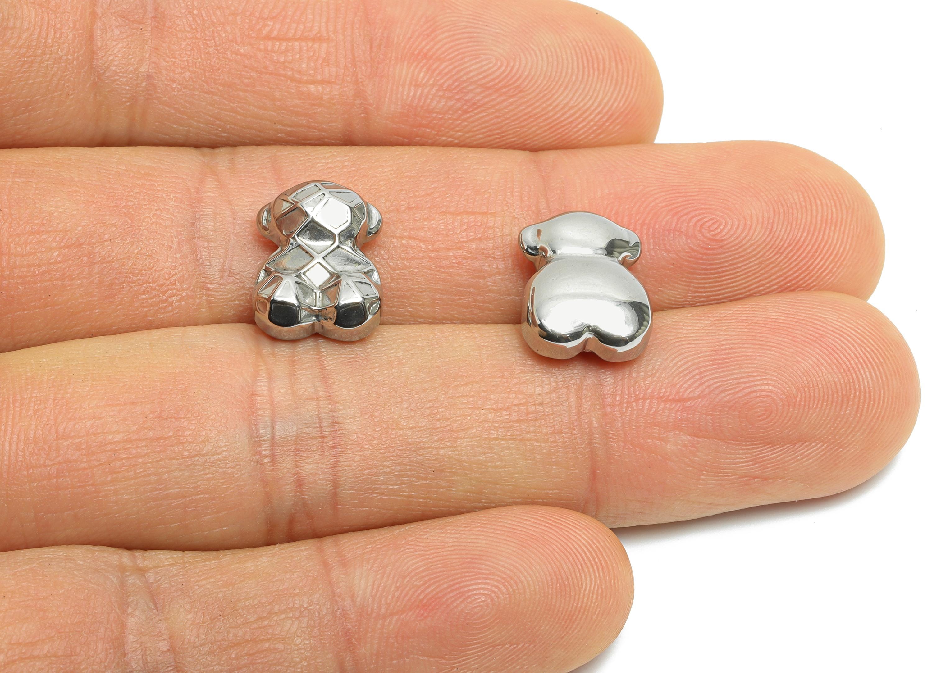 Stainless Steel Bear Charms - Faceted Solid Bear Charm - Geometry Cute Bear Charm - Modern Stainless Steel Jewelry - 13x10x5mm - SS2077 - DOMEDBAZAAR