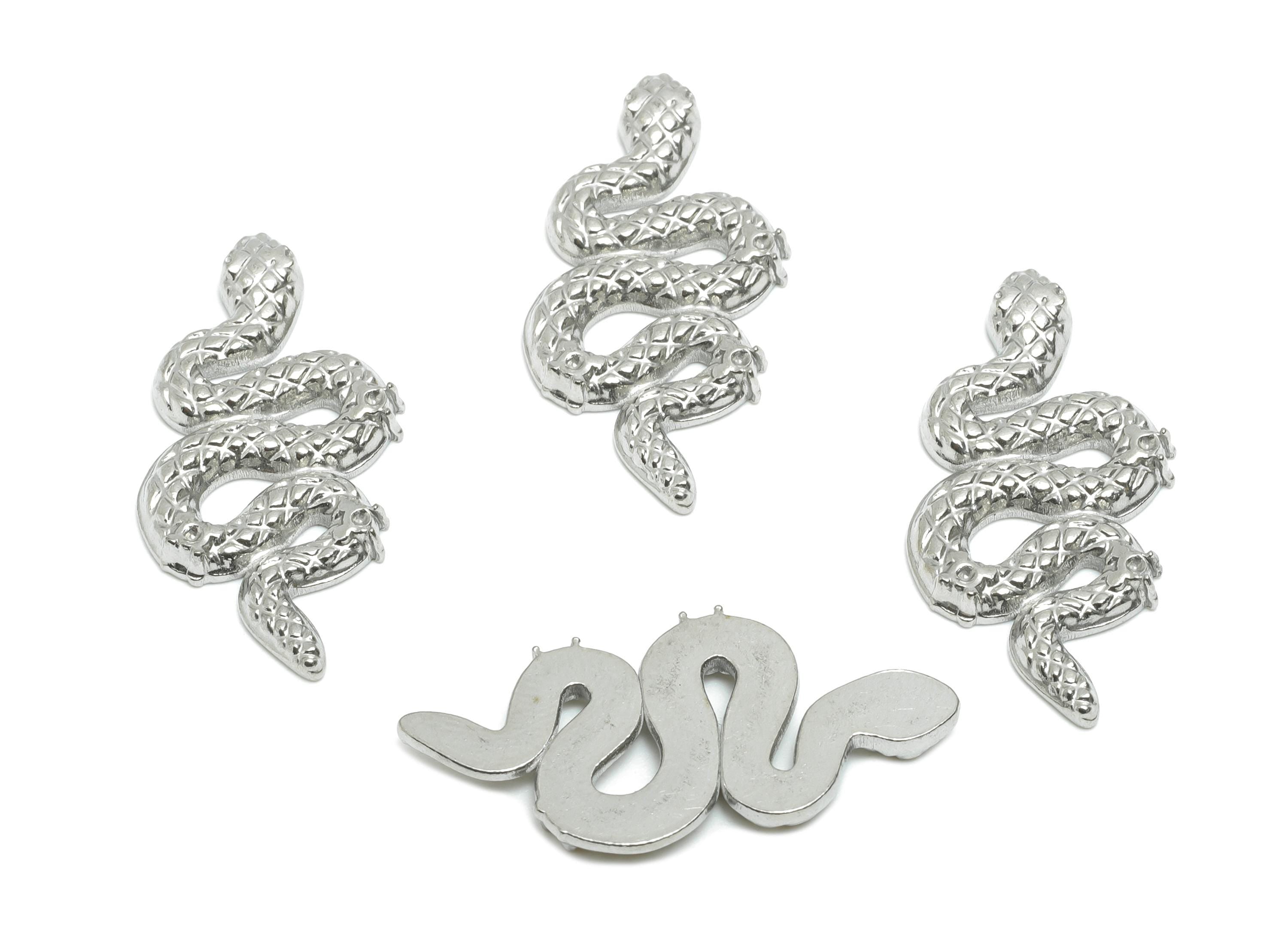 Stainless Steel Snake Charms - Textured Snake Motif Charm - Mystical Steel Snake Jewelry - Coiled Serpent Ornament - 31x14.87x2.5mm - SS2089 - DOMEDBAZAAR