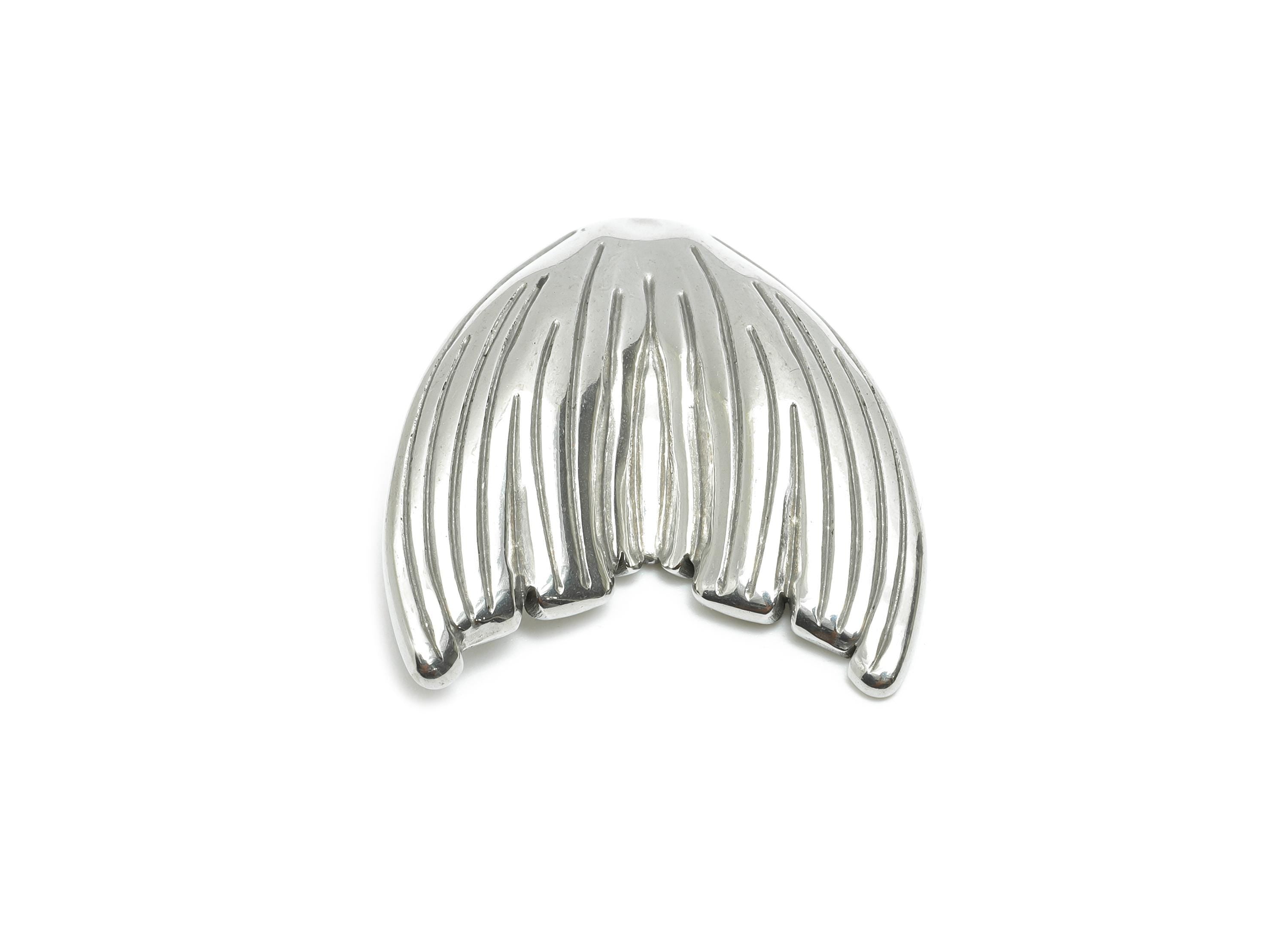 Stainless Steel Whale Tail Charm - Silver Textured Marine Charms - Minimalist Whale Tail Jewelry - Steel Accessory - 27x25x4.46mm - SS2063 - DOMEDBAZAAR