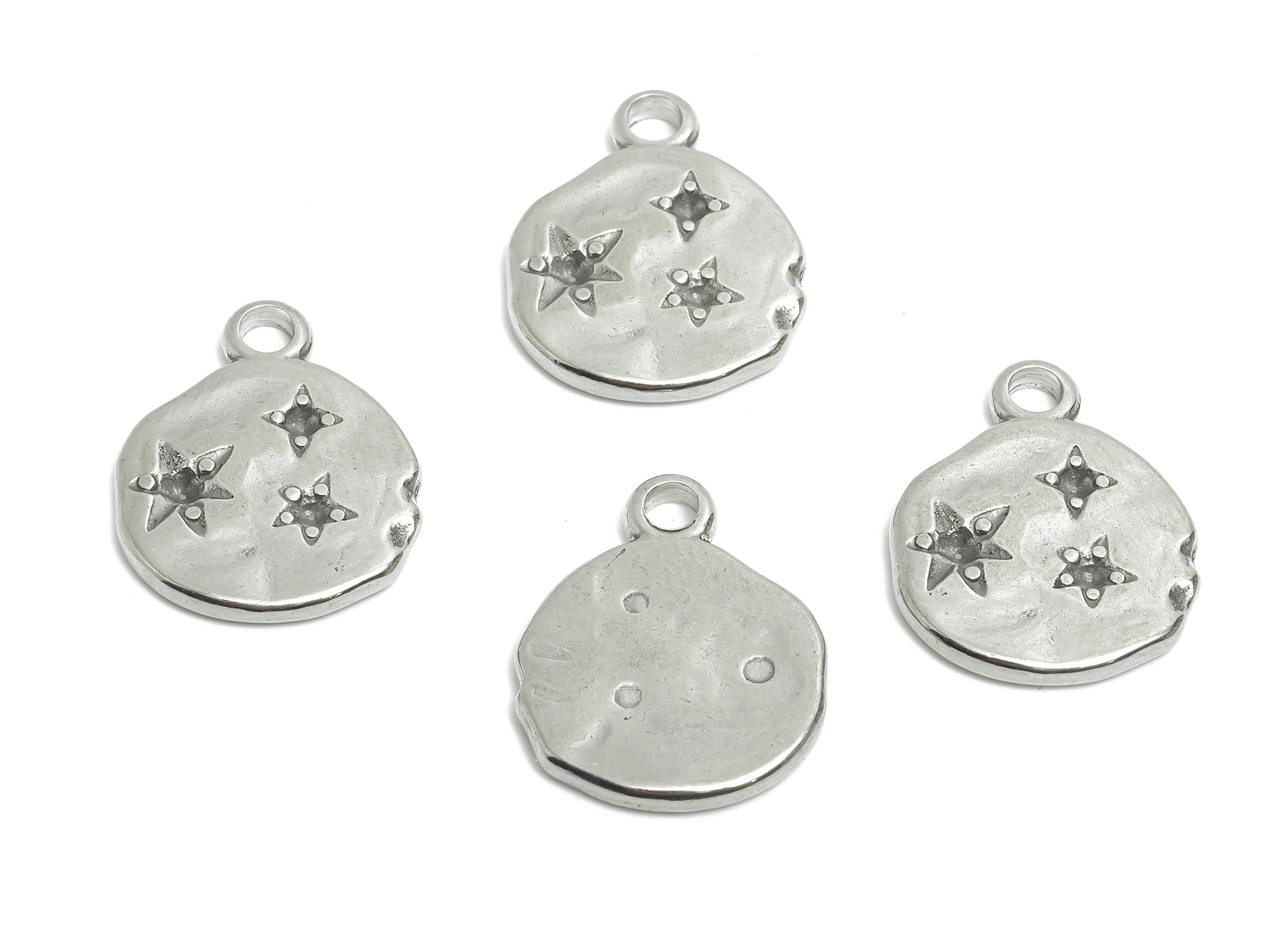 Stainless Steel Star Charms - Celestial Space Disc Pendant - Minimalist Cosmic Jewelry - Stainless Steel Jewelry - 18.49x15x1.9mm - SS1988 - DOMEDBAZAAR