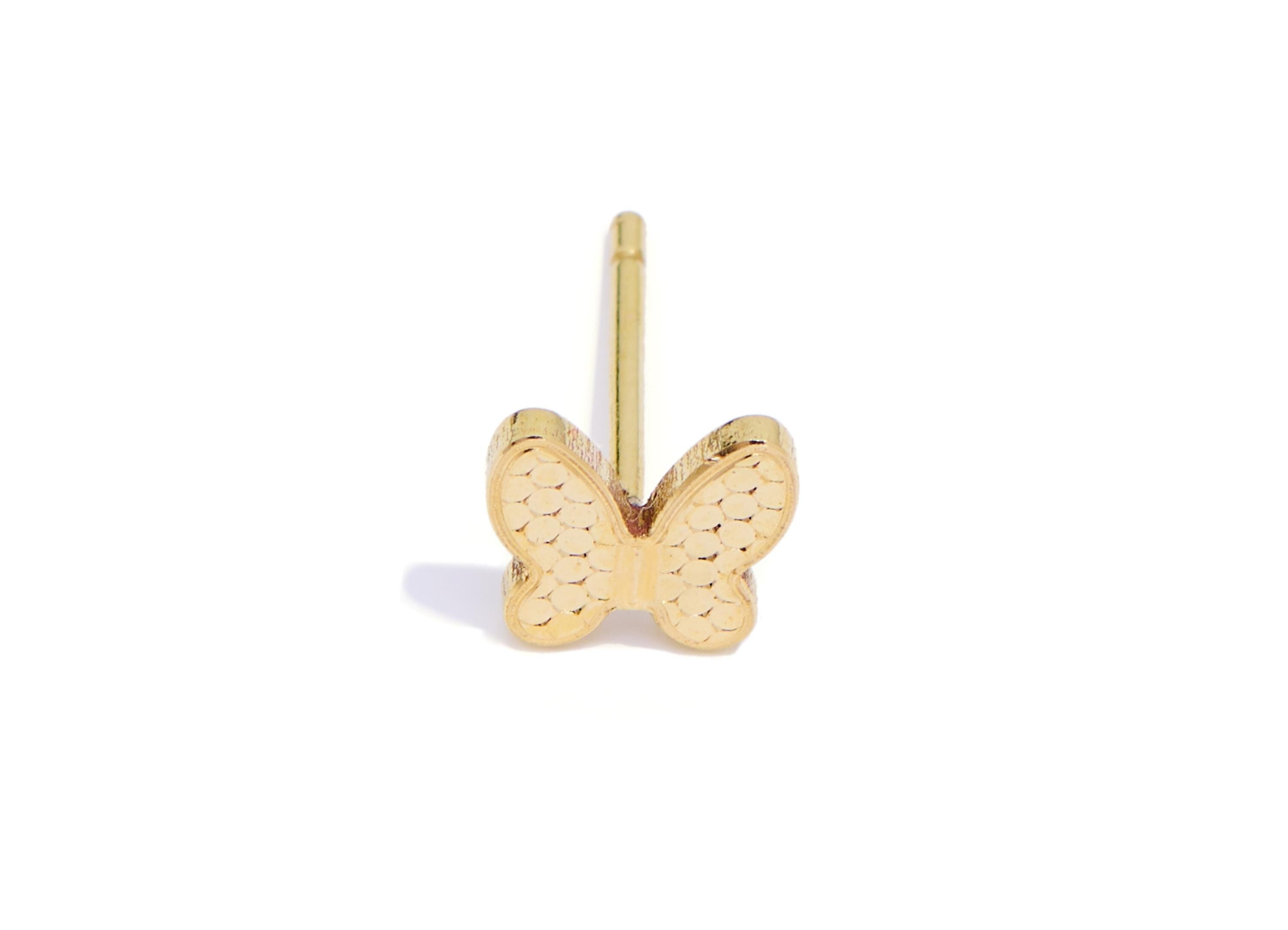 Brass Butterfly Earring Post - Raw Brass Textured Earring Stud - Minimalist Butterfly Laser Cut Jewelry - Everyday Wear - 6x6x0.8mm -PP11188 - DOMEDBAZAAR