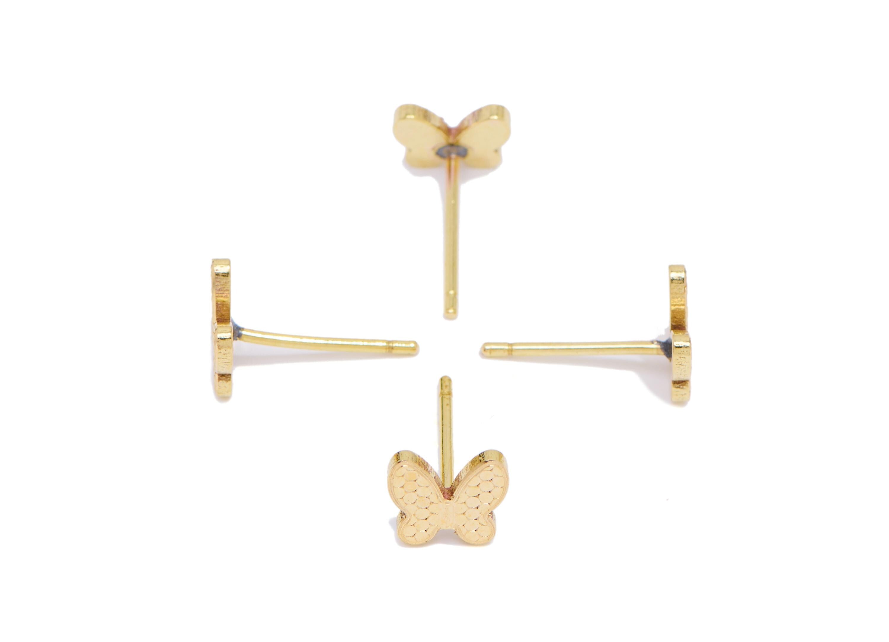 Brass Butterfly Earring Post - Raw Brass Textured Earring Stud - Minimalist Butterfly Laser Cut Jewelry - Everyday Wear - 6x6x0.8mm -PP11188 - DOMEDBAZAAR