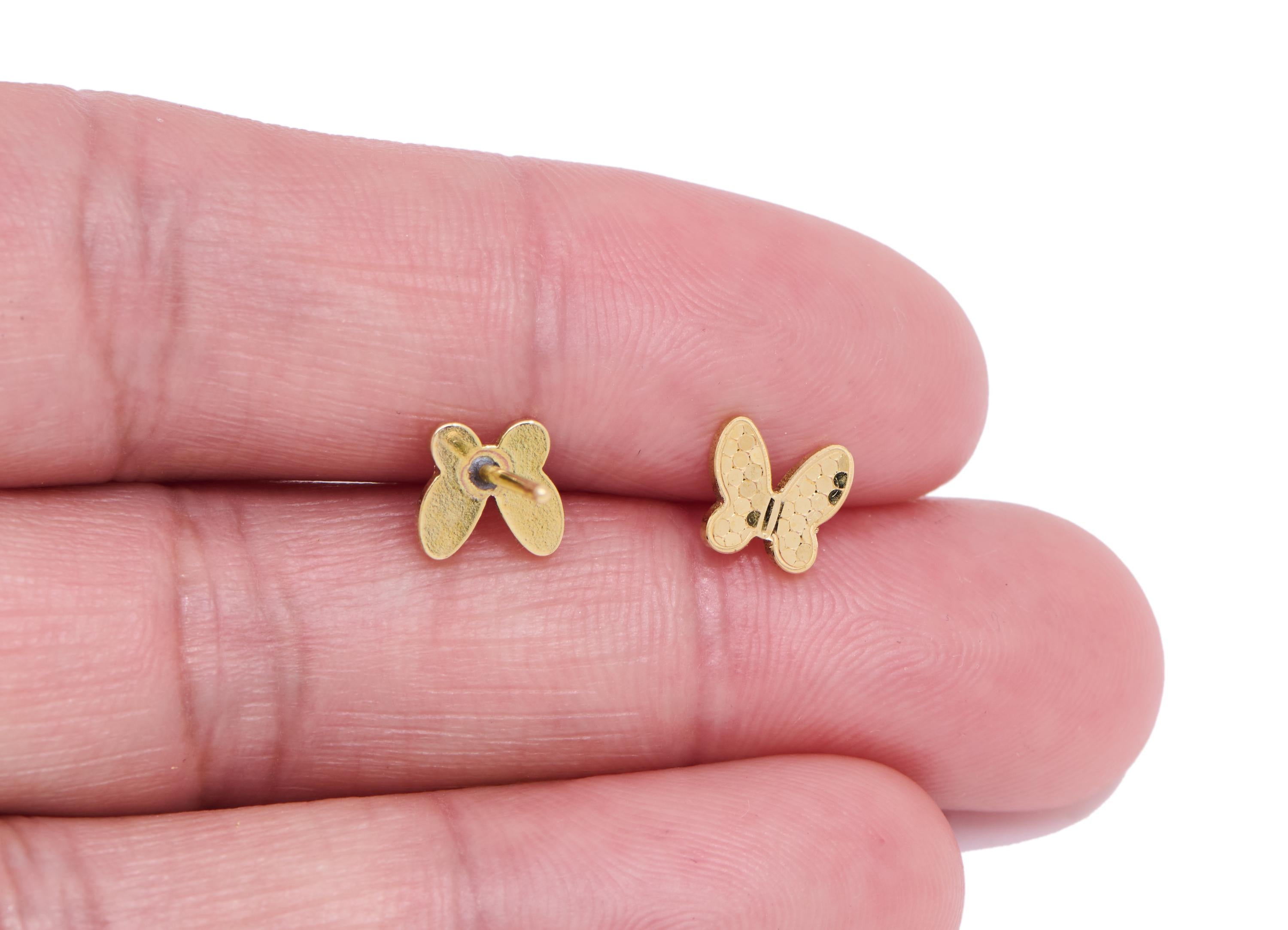 Brass Butterfly Earring Post - Raw Brass Textured Earring Stud - Minimalist Butterfly Laser Cut Jewelry - Everyday Wear - 6x6x0.8mm -PP11188 - DOMEDBAZAAR