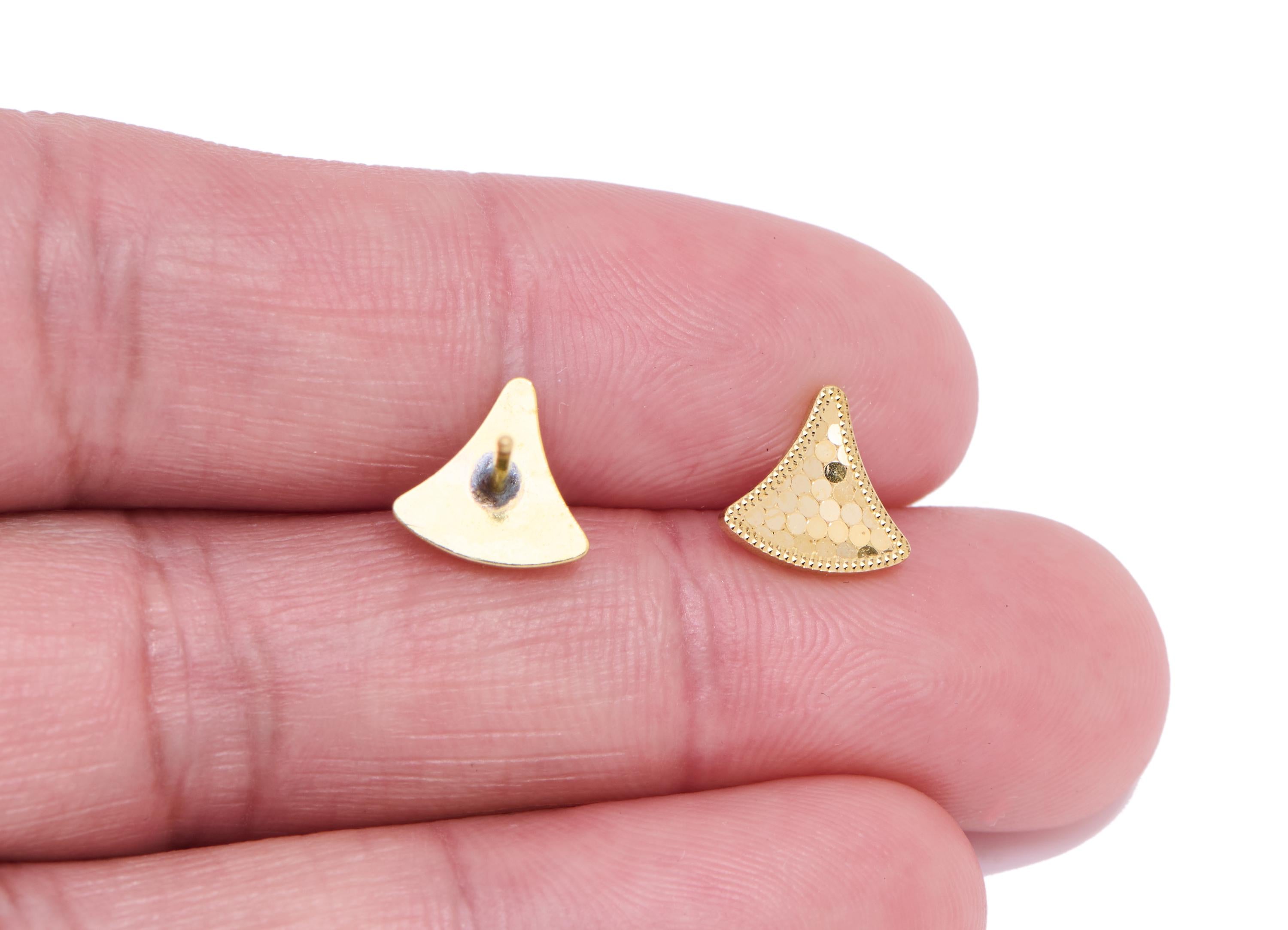Brass Fan Earring Post - Raw Brass Textured Geometry Stud - Modern Laser Cut Jewelry - Minimalist Jewelry Everyday Wear - 9x8x0.8mm -PP11196 - DOMEDBAZAAR