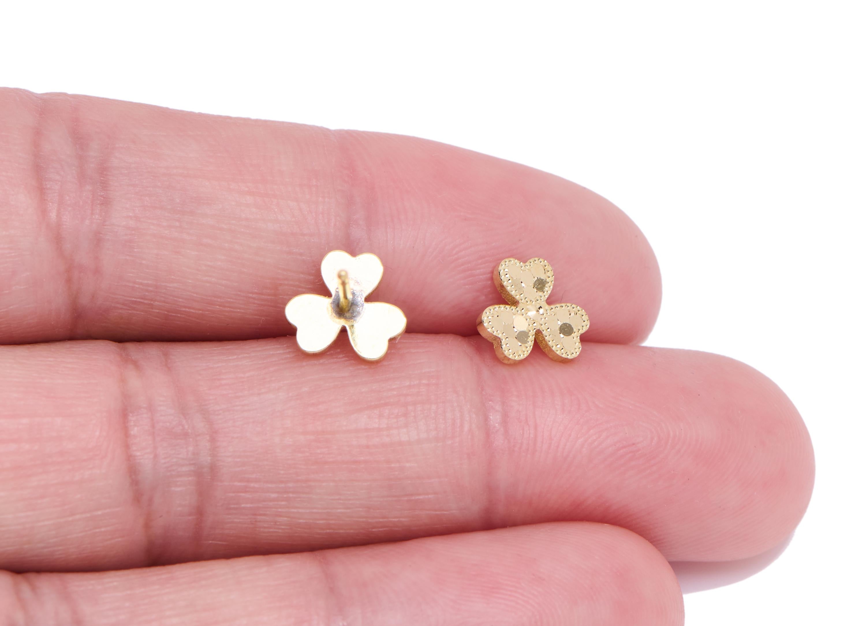 Brass Heart Shamrock Earring Post - Raw Brass Textured Shamrock Stud - Modern Laser Cut Jewelry - Minimalist Jewelry - 8x8x0.8mm - PP11192 - DOMEDBAZAAR