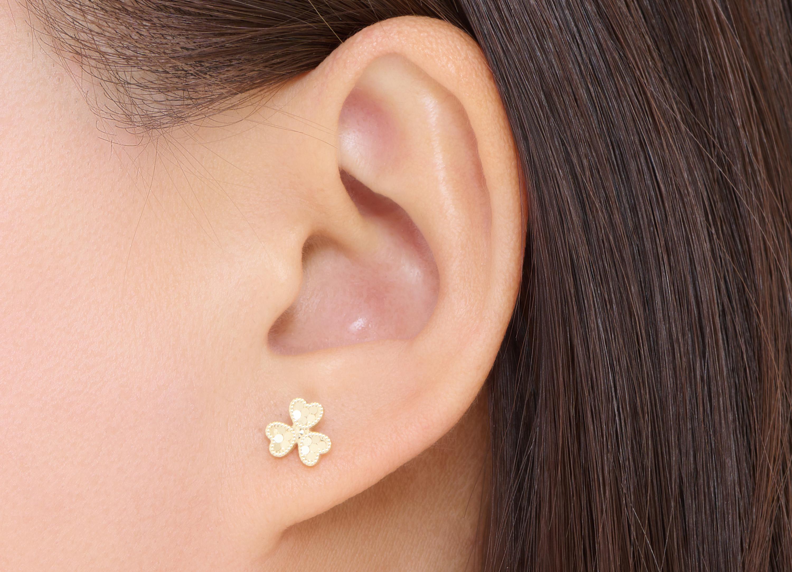 Brass Heart Shamrock Earring Post - Raw Brass Textured Shamrock Stud - Modern Laser Cut Jewelry - Minimalist Jewelry - 8x8x0.8mm - PP11192 - DOMEDBAZAAR