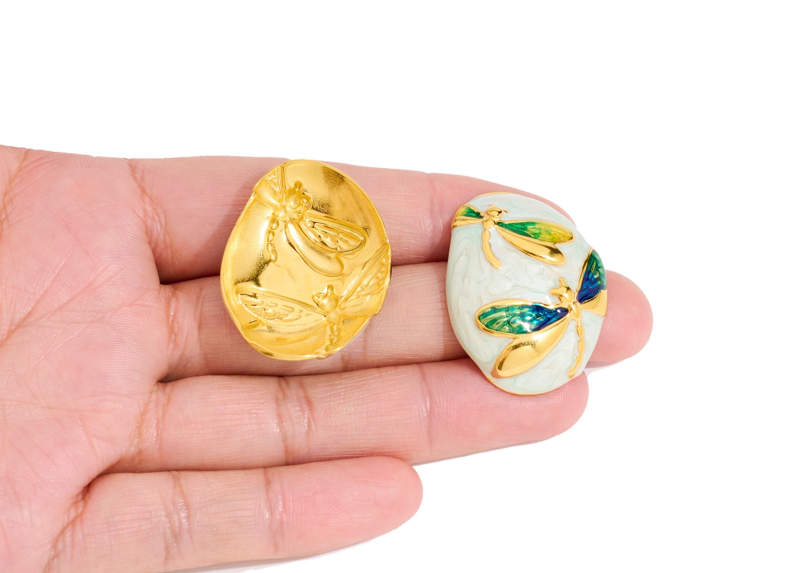 Stainless Steel Dragonfly Stud - Steel Enamel Insect Earring Post - Modern Gold Insect Jewelry - Gold Vacuum Plated - 31x24x5mm - SS2230 - DOMEDBAZAAR