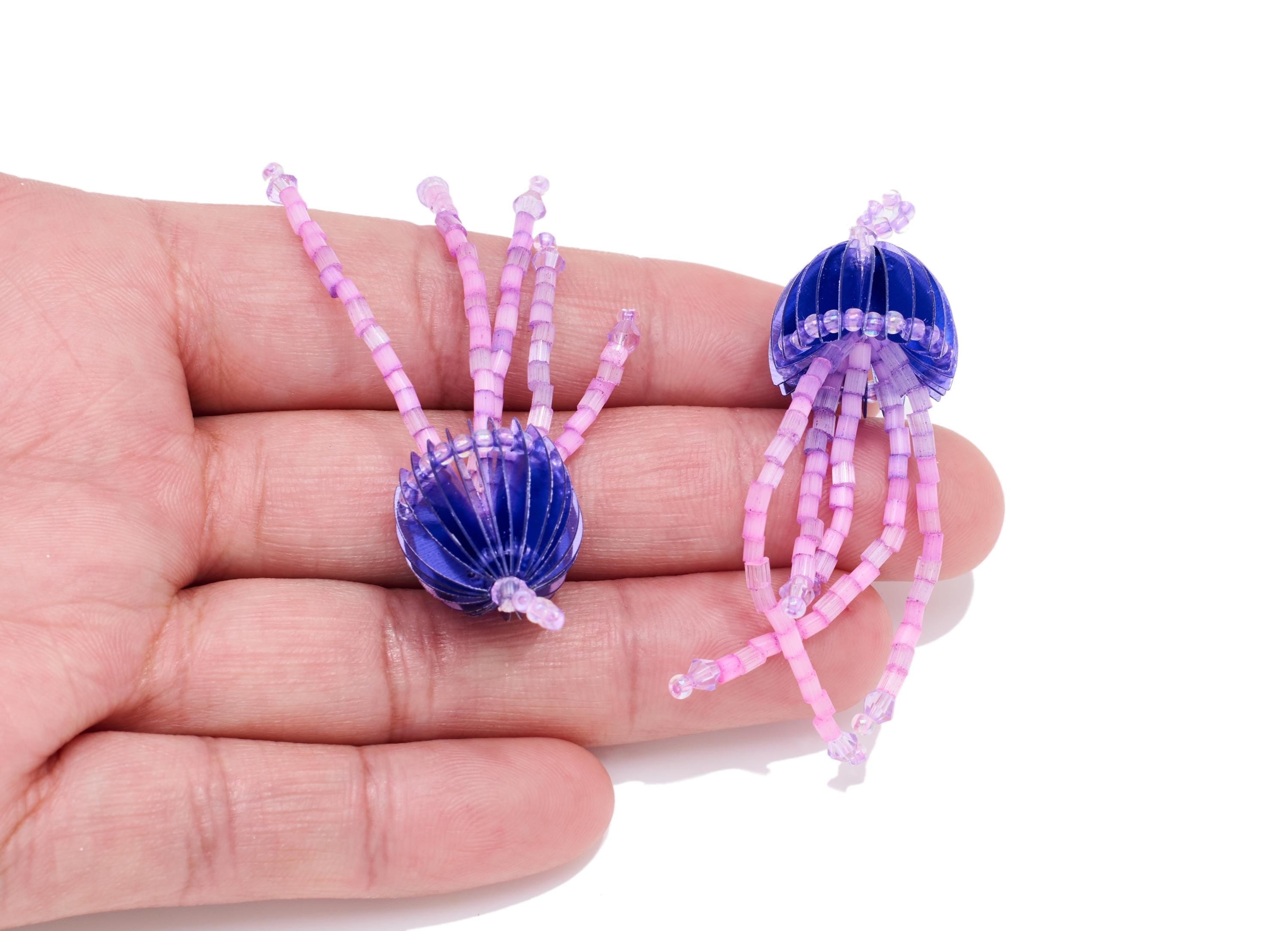 Blue Jellyfish Earring Charm - Crystal Handcrafted Jellyfish Pendant - Beaded Tentacle Charm - Marine DIY Jewelry - 61x17.8x17.2mm - AC2669B - DOMEDBAZAAR