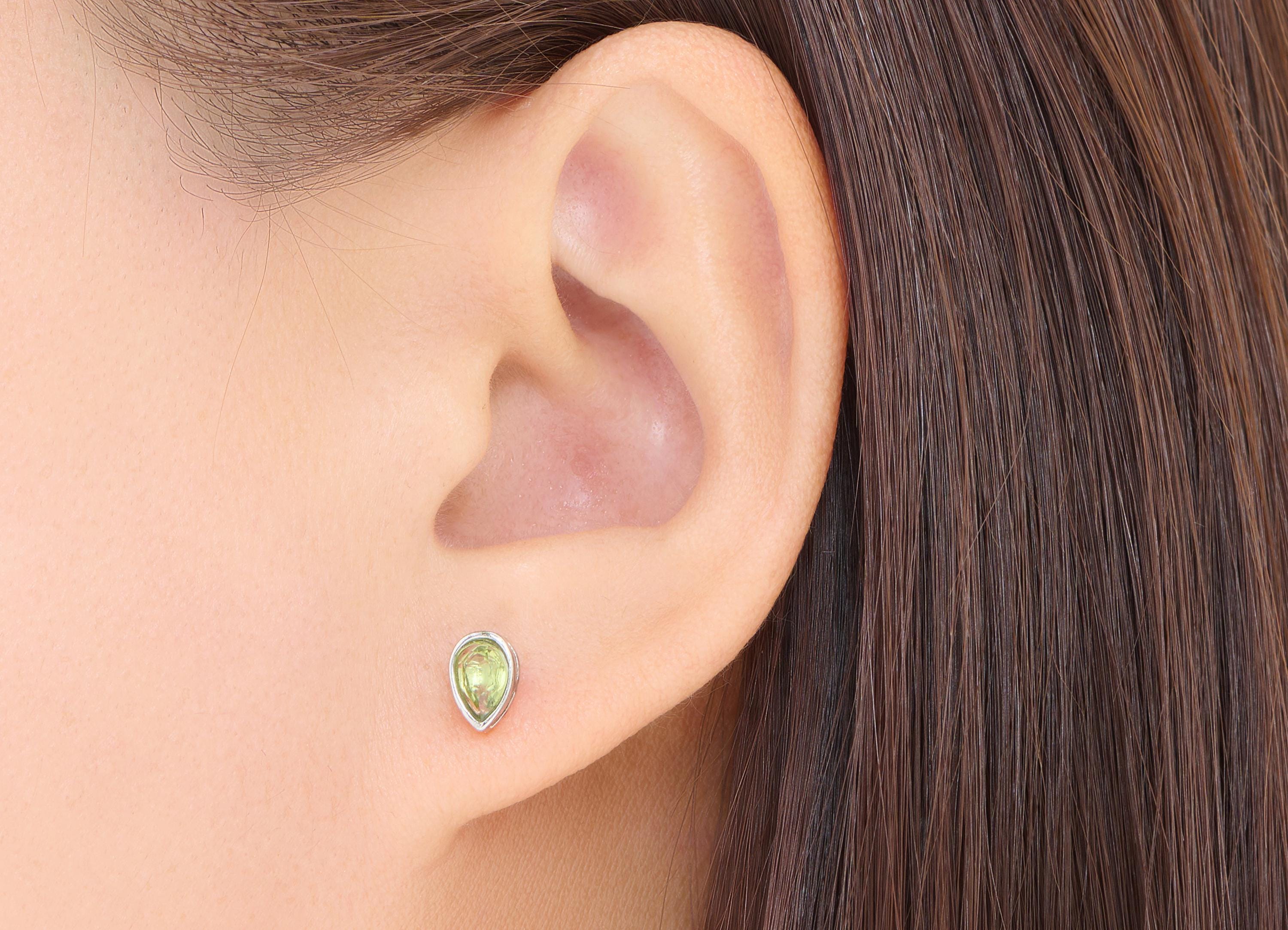 Olivine Teardrop Earring Stud - Brass Natural Stone Earring Post - Minimalist Nature Jewelry Making - White K Plated - 7.6x5x4mm - NS2615 - DOMEDBAZAAR