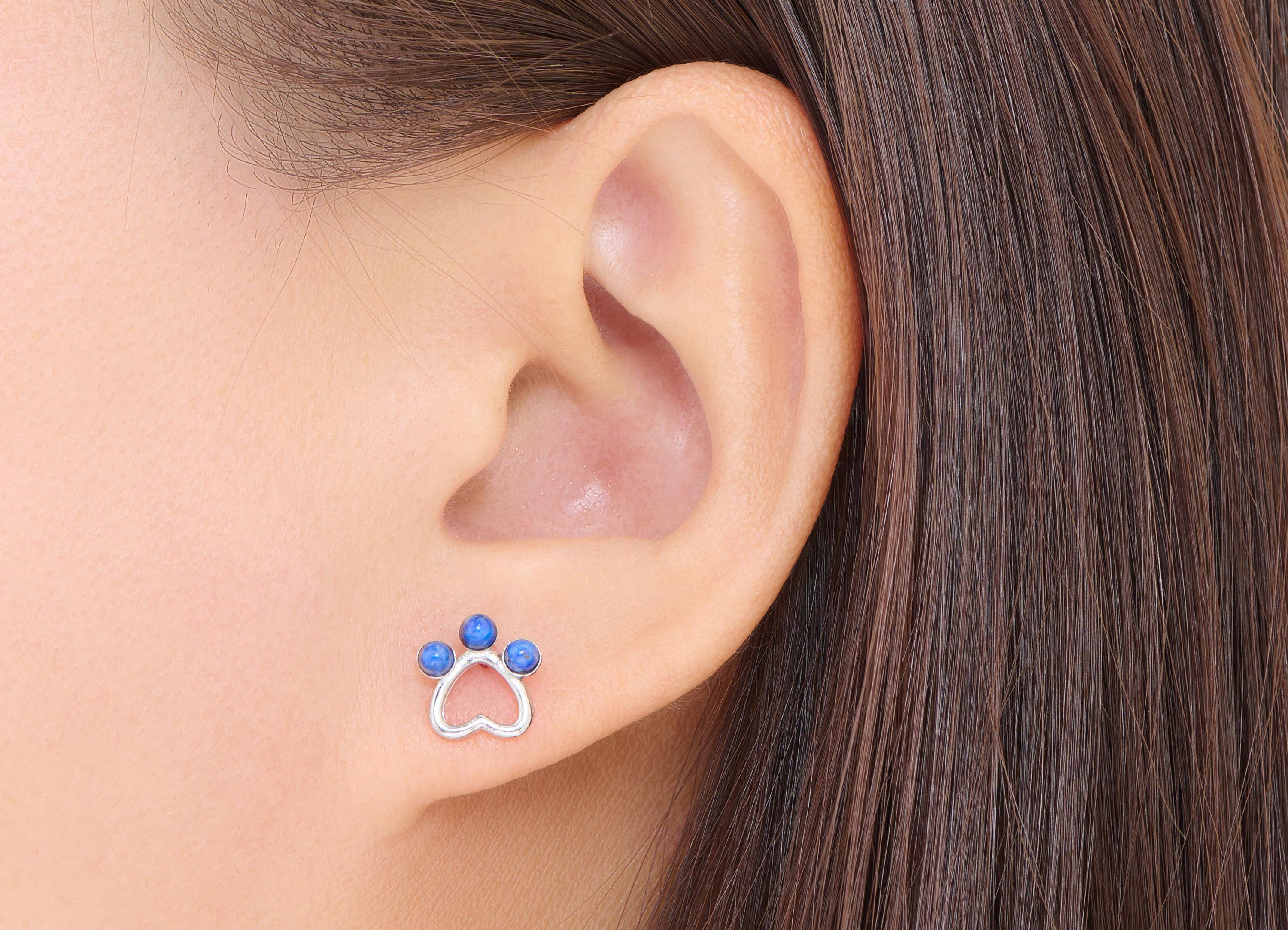 Lapis lazuli  Heart Earring Stud - Brass Cute Stone Earring Post - Minimalist Nature Jewelry Making - White K Plated - 10x10x3.24mm - NS2683 - DOMEDBAZAAR