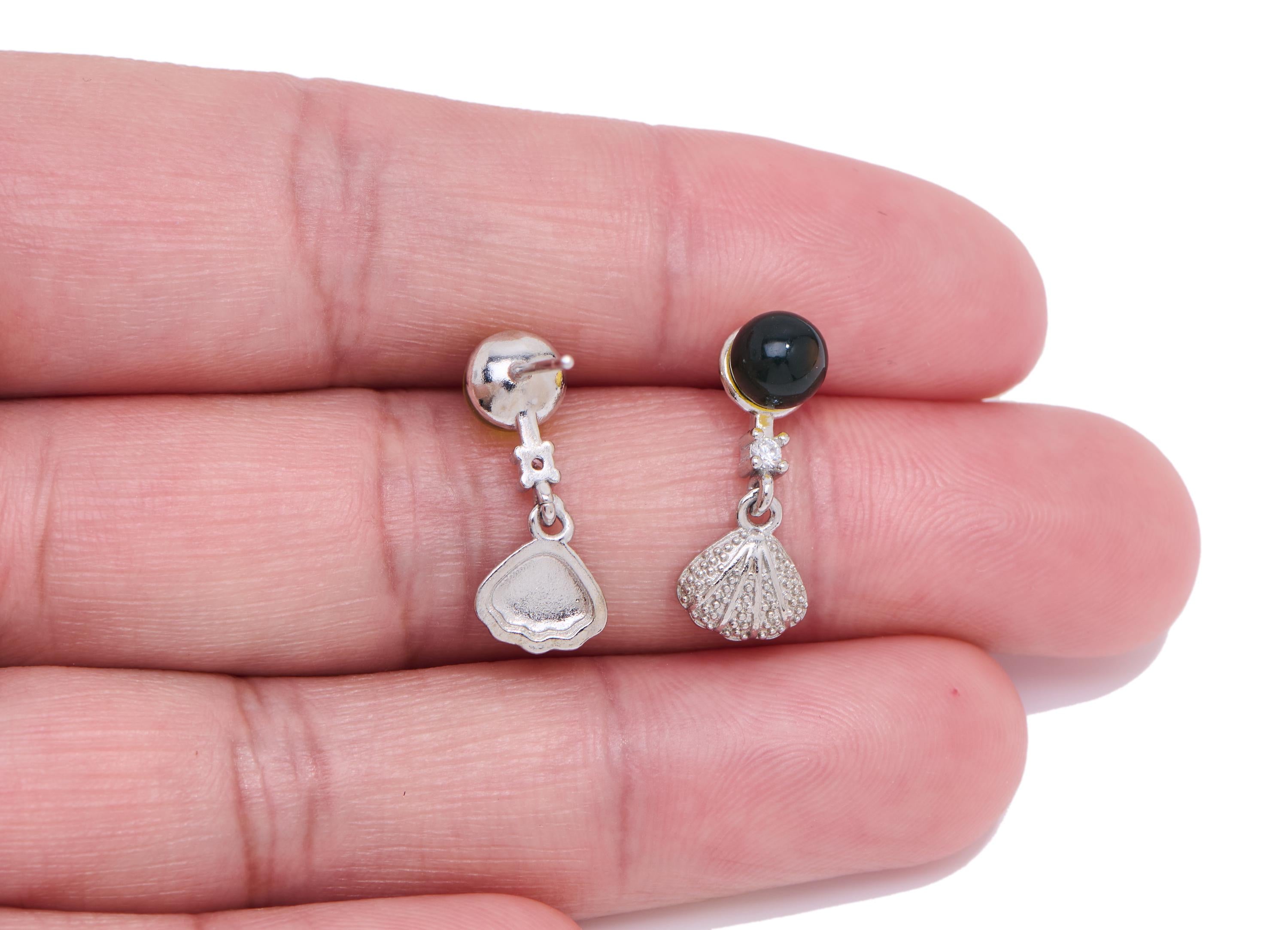 Shell Dangle Earring Stud - Brass Luxury Beach Gemstone Earring - Seashell Drop Dangling Jewelry Making -  White K Plated - 18x7x6mm -NS2634 - DOMEDBAZAAR