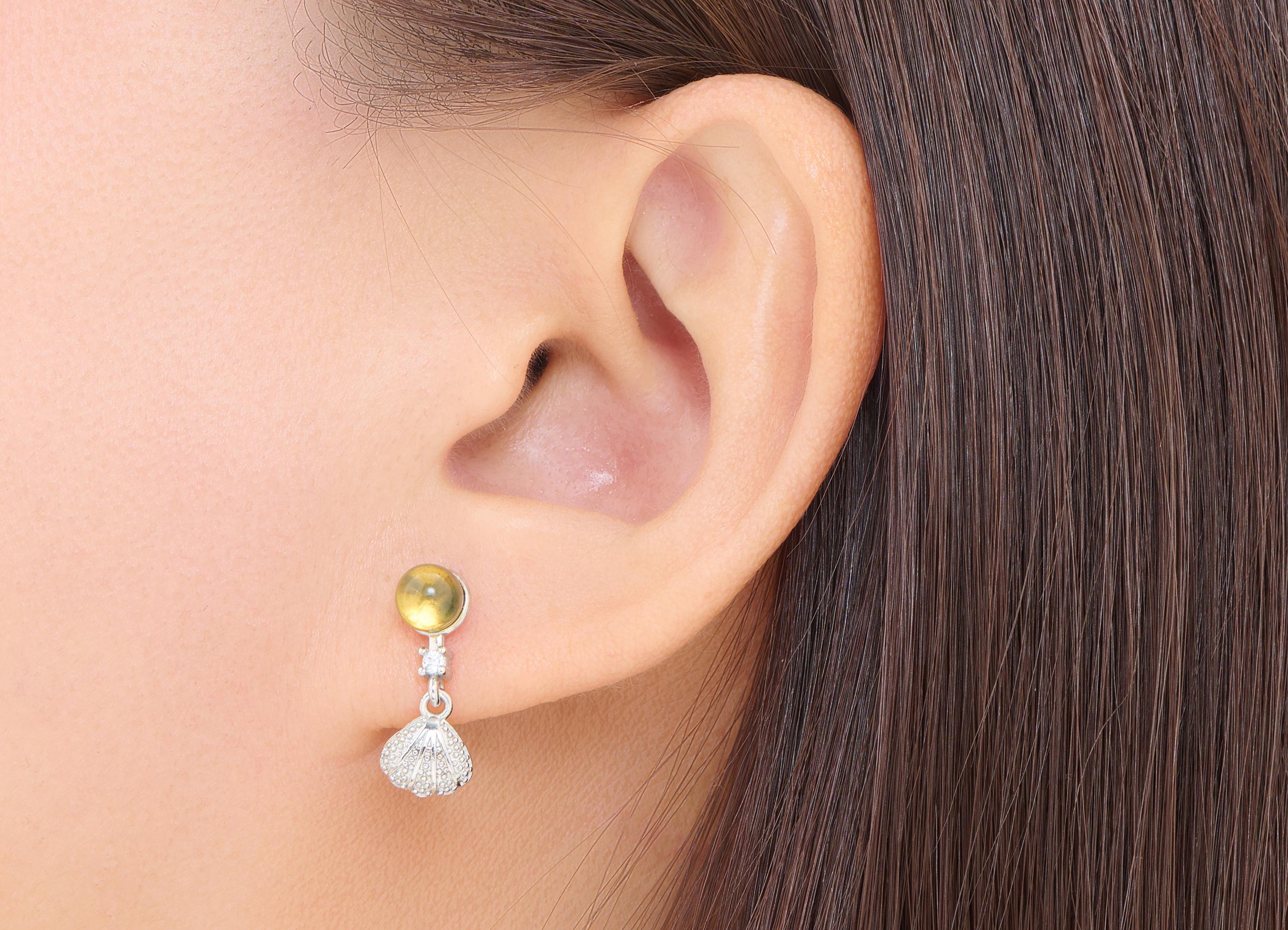 Shell Dangle Earring Stud - Brass Luxury Beach Gemstone Earring - Seashell Drop Dangling Jewelry Making -  White K Plated - 18x7x6mm -NS2634 - DOMEDBAZAAR