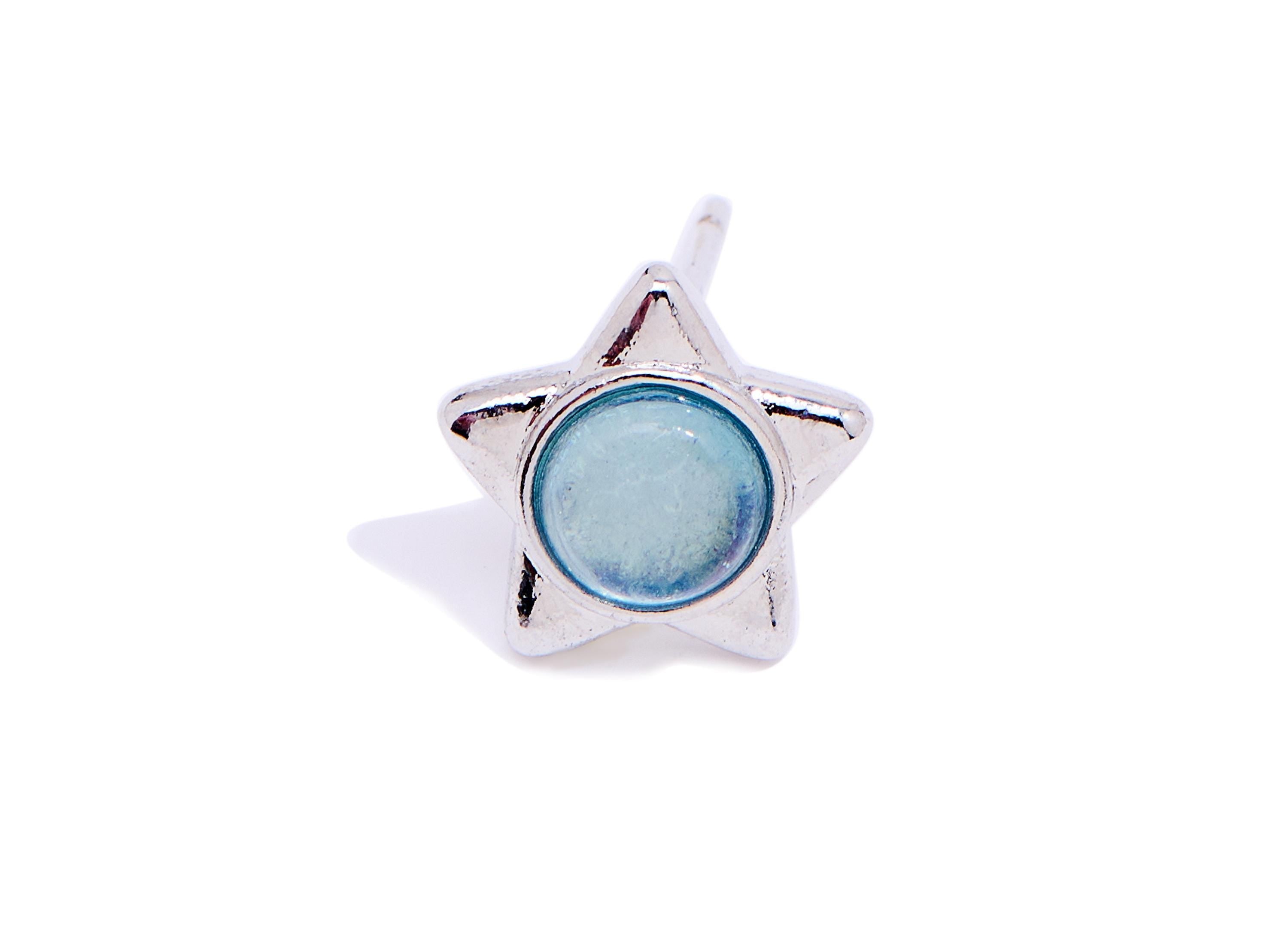Aquamarine Brass Star Stud - Silver Gemstone Earring Post - Minimalist Jewelry Making - Silver Stud - White K Plated - 10x9.8x3.5mm - NS2589 - DOMEDBAZAAR