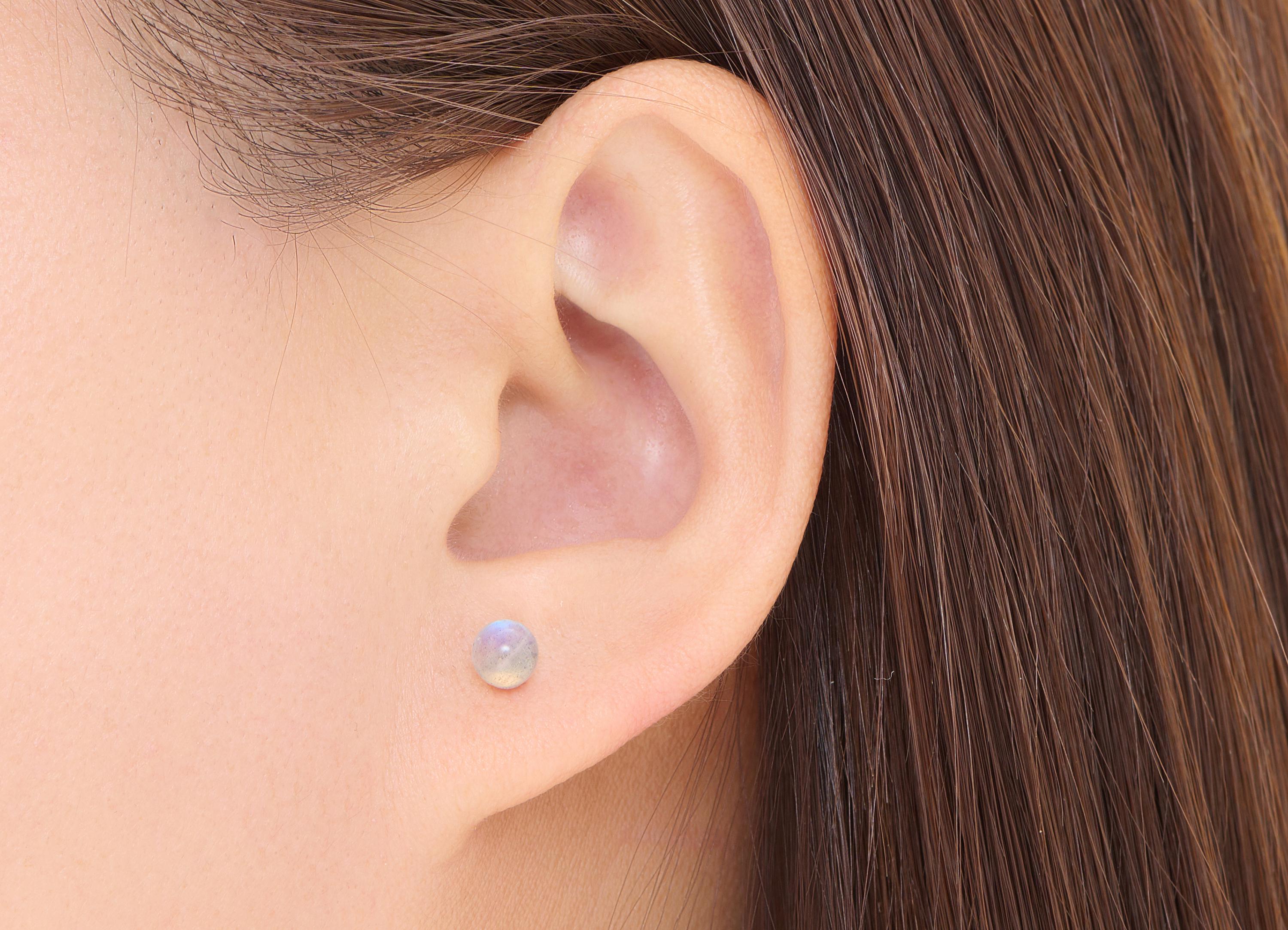 Moonstone Brass Round Stud - Silver Gemstone Earring Post - Minimalist Jewelry Making - Silver Stud - White K Plated - 5.3x5.3x5.3mm -NS2653 - DOMEDBAZAAR