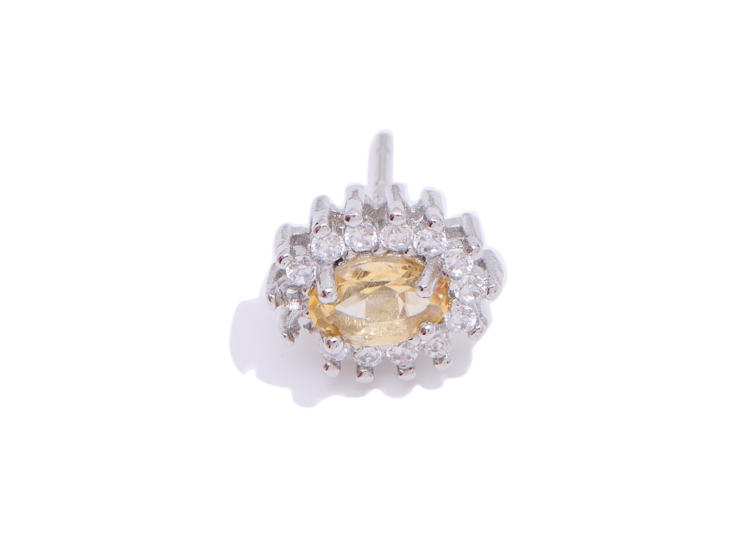 Citrine Oval Earring Stud - Brass Sparking Gem Stone Faceted Earring - Dainty Jewelry Making For Woman - White K Plated - 10x8x5mm - NS2561 - DOMEDBAZAAR