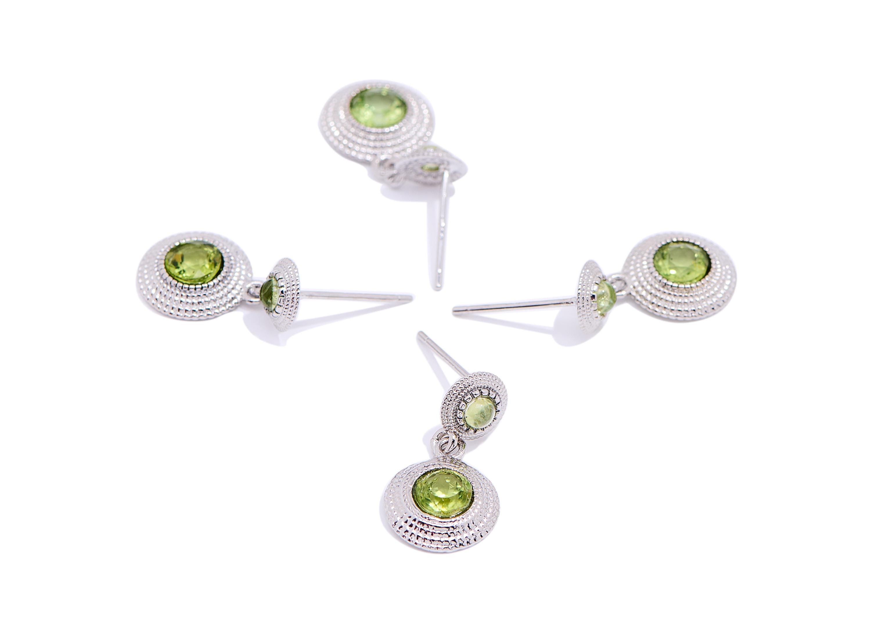 Olivine Brass Dangle Earring Stud - Sparkling Double Round Post - Dainty Jewelry Making - Silver Stud - White K Plated - 20.3x10x3mm -NS2682 - DOMEDBAZAAR