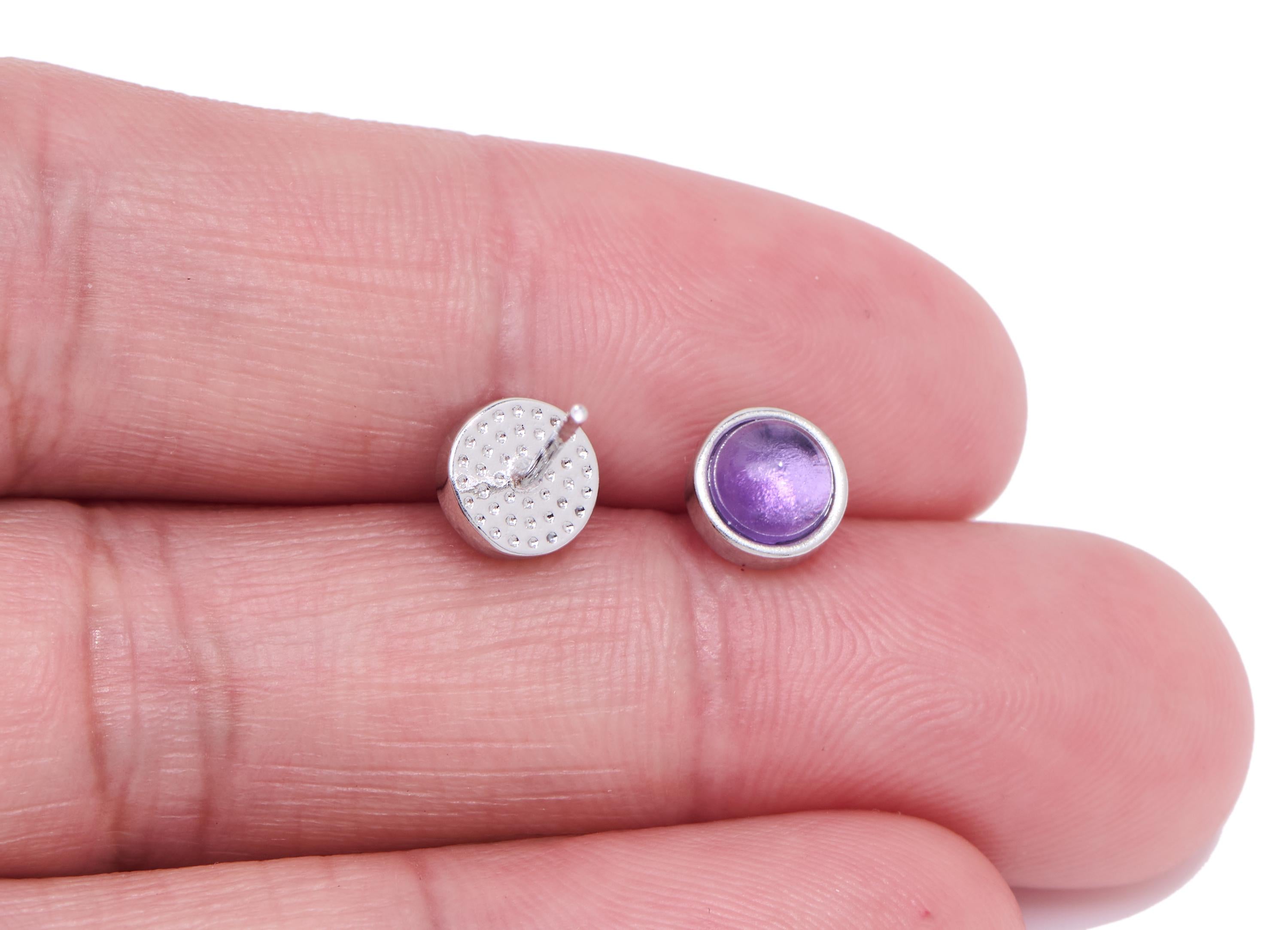 Amethyst Round Earring Stud - Brass Stone Minimalist Earring Post - Everyday Wear Jewelry Making - White K Plated - 6x6x4.21mm - NS2649 - DOMEDBAZAAR