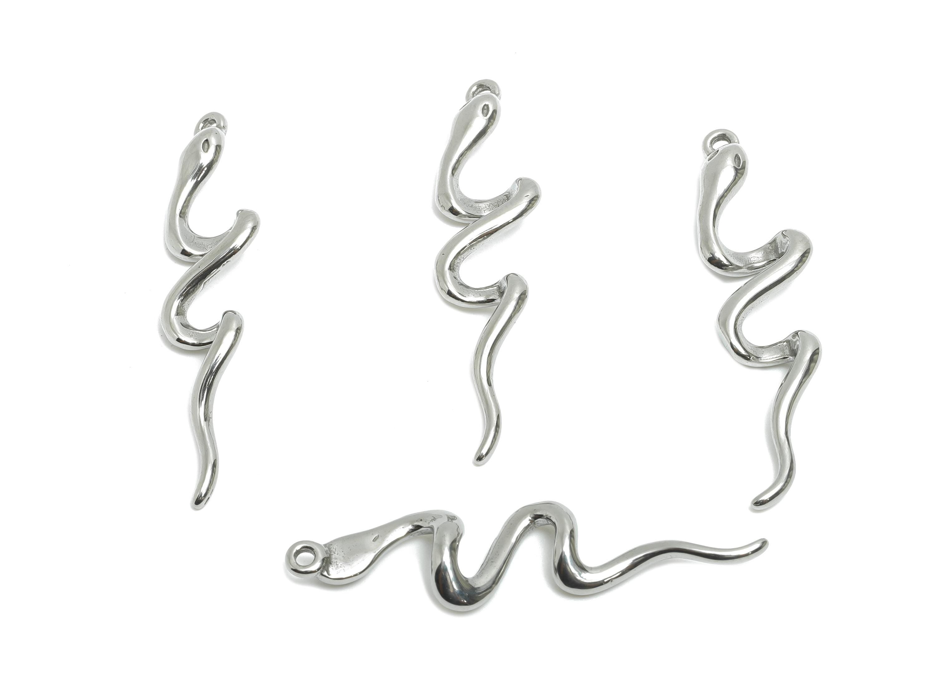 Stainless Steel Snake Charm - Steel Sleek Curved Snake Pendant - Fluid Snake Necklace Charm - Stainless Steel Jewelry - 40x9x4.91mm - SS2054 - DOMEDBAZAAR