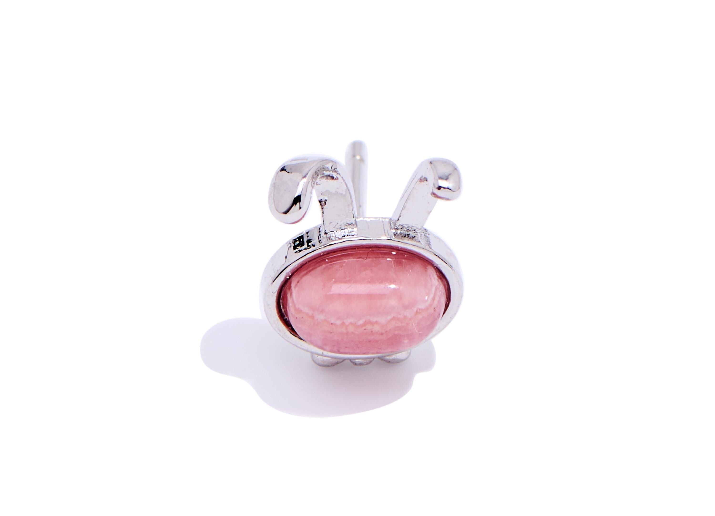 Rhodendron Rabbit Earring Stud - Brass Cute Earring Post - Everyday Wear Jewelry Making - Silver Stud - White K Plated - 11x8.6x4mm - NS2553 - DOMEDBAZAAR