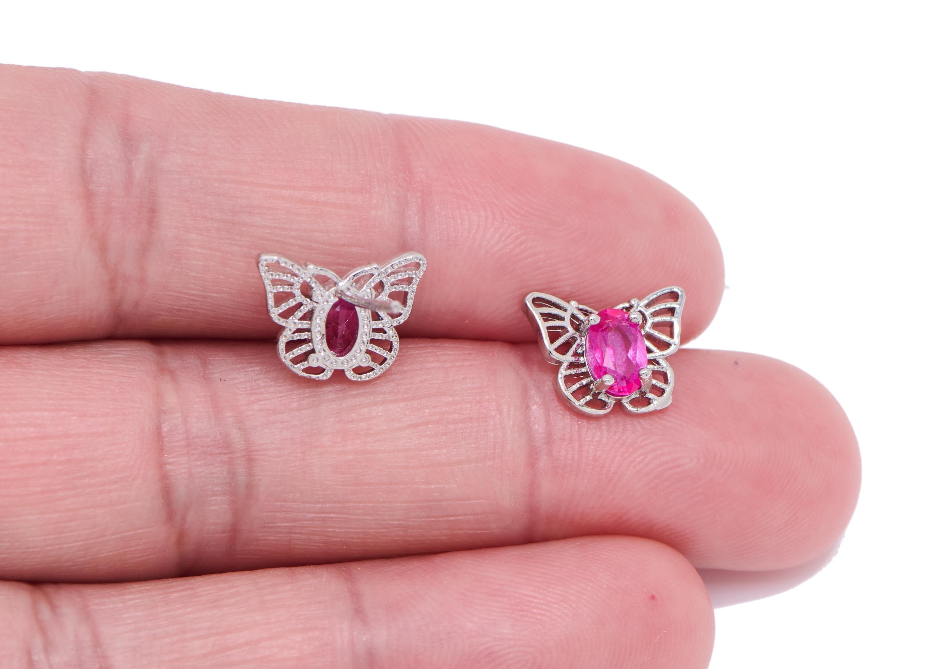 Topaz Brass Butterfly Earring Stud - Brass Oval Stone Earring Post - Dainty Jewelry Making - White K Plated - 11.34x8.75x3.91mm - NS2623 - DOMEDBAZAAR