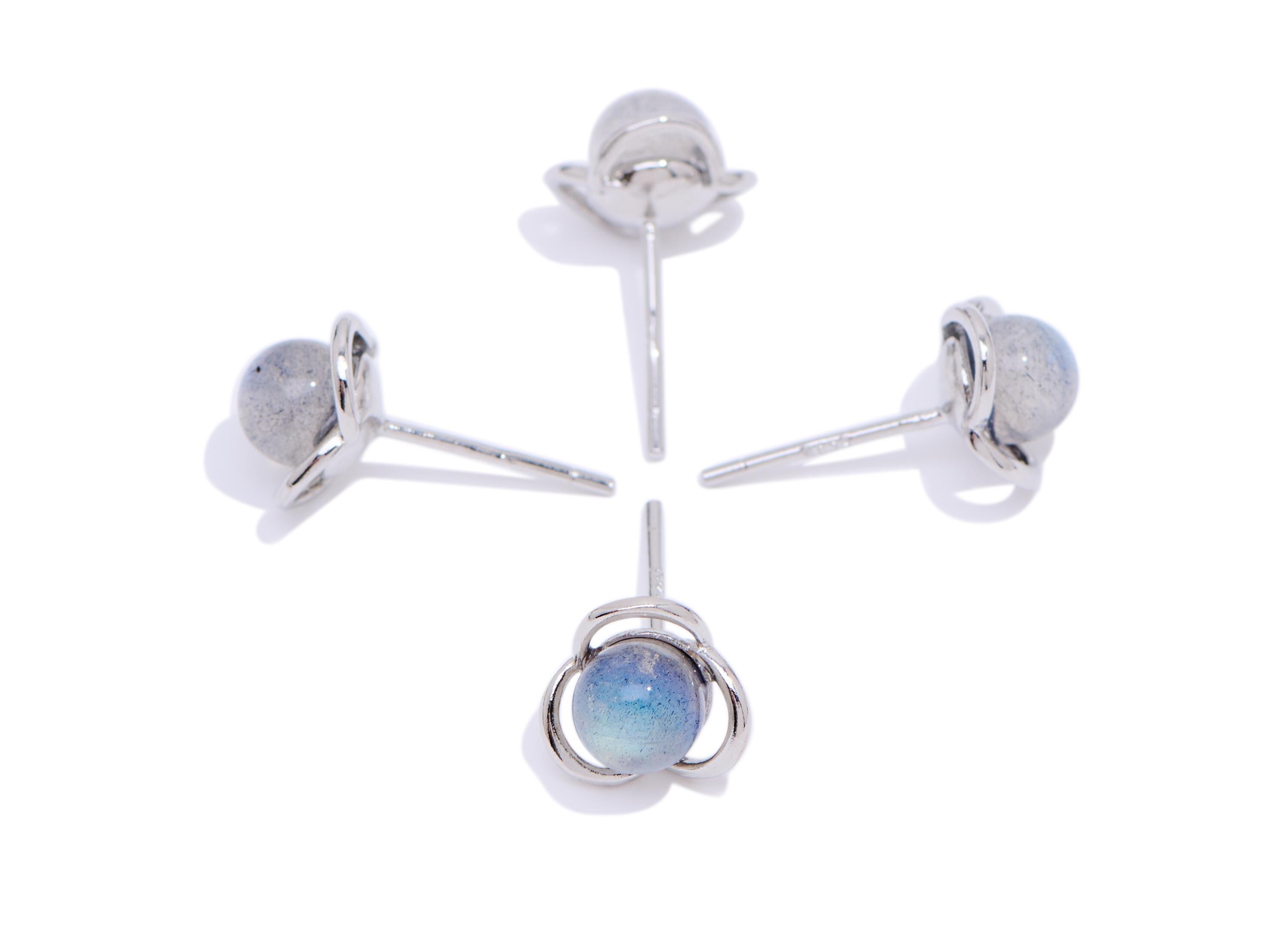 Moonstone Stone Earring Stud - Brass Round Gemstone Earring Post - Everyday Wear Jewelry Making - White K Plated - 8x8x6.51mm - NS2643 - DOMEDBAZAAR