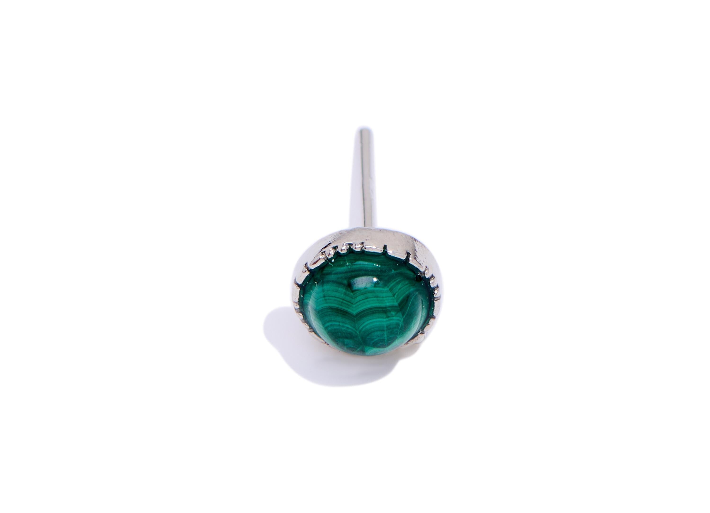 Malachite Stone Earring Stud - Brass Vintage Looking Earring Post - Everyday Wear Jewelry Making - White K Plated - 7.46x7x4.24mm - NS2556 - DOMEDBAZAAR