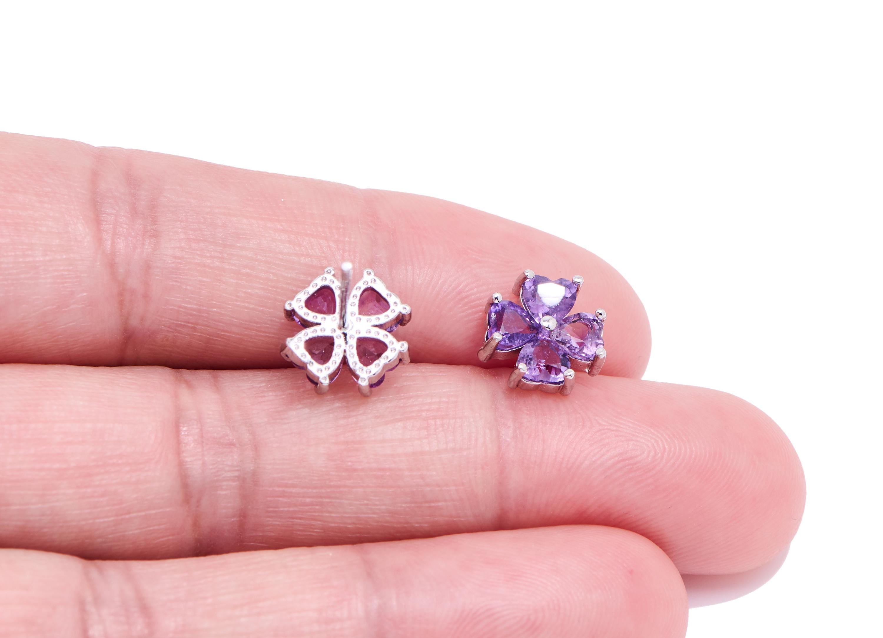 Amethyst Stone Floral Earring Stud - Sparking Brass Heart Stone Post - Jewelry Making - Silver Stud - White K Plated - 10x9.5x3.94mm -NS2665 - DOMEDBAZAAR