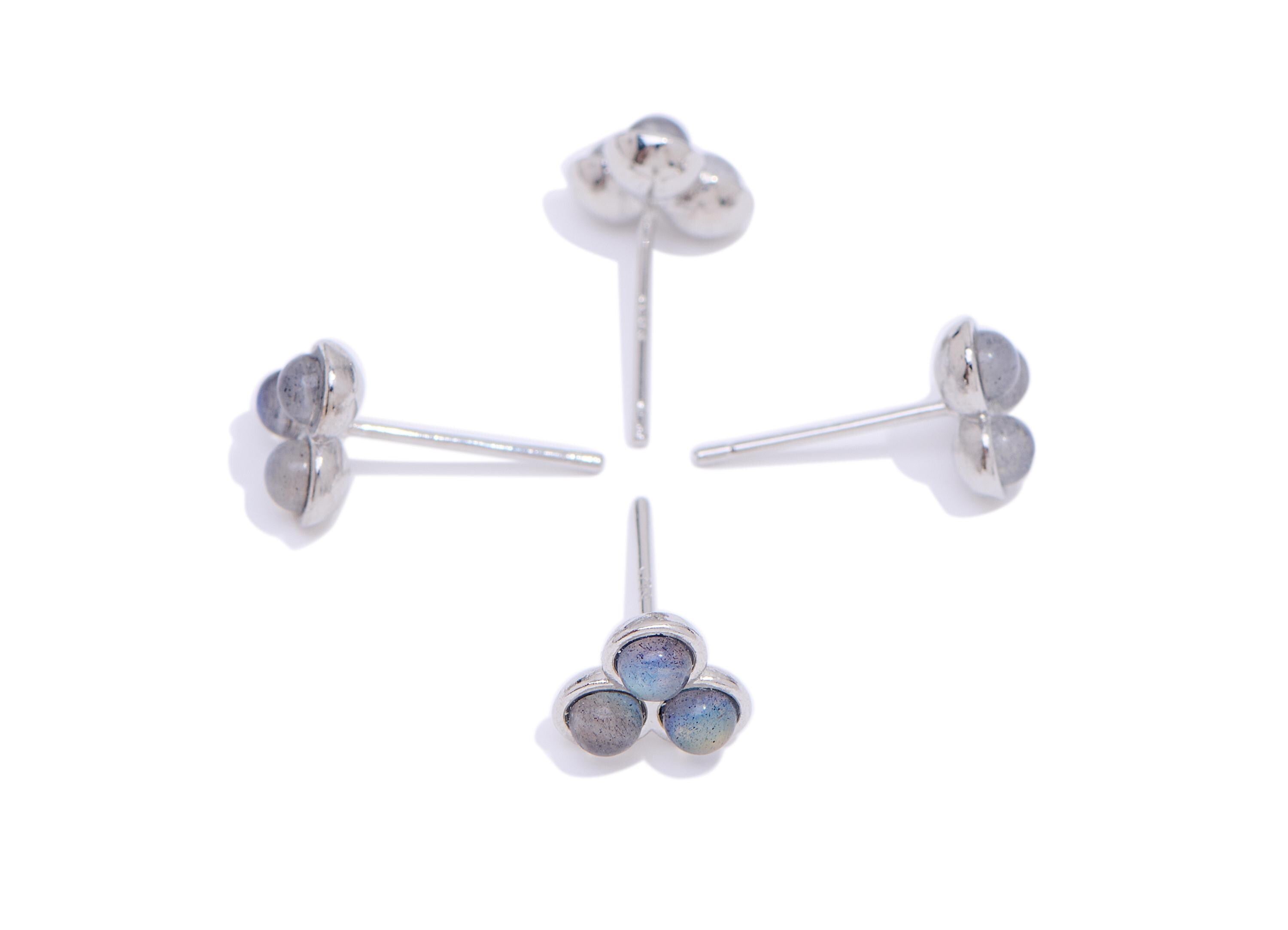 Moonstone Stone Earring Stud - Brass Round Gemstone Earring Post - Modern Everyday Wear Jewelry Making - White K Plated - 7x7x3mm - NS2652 - DOMEDBAZAAR