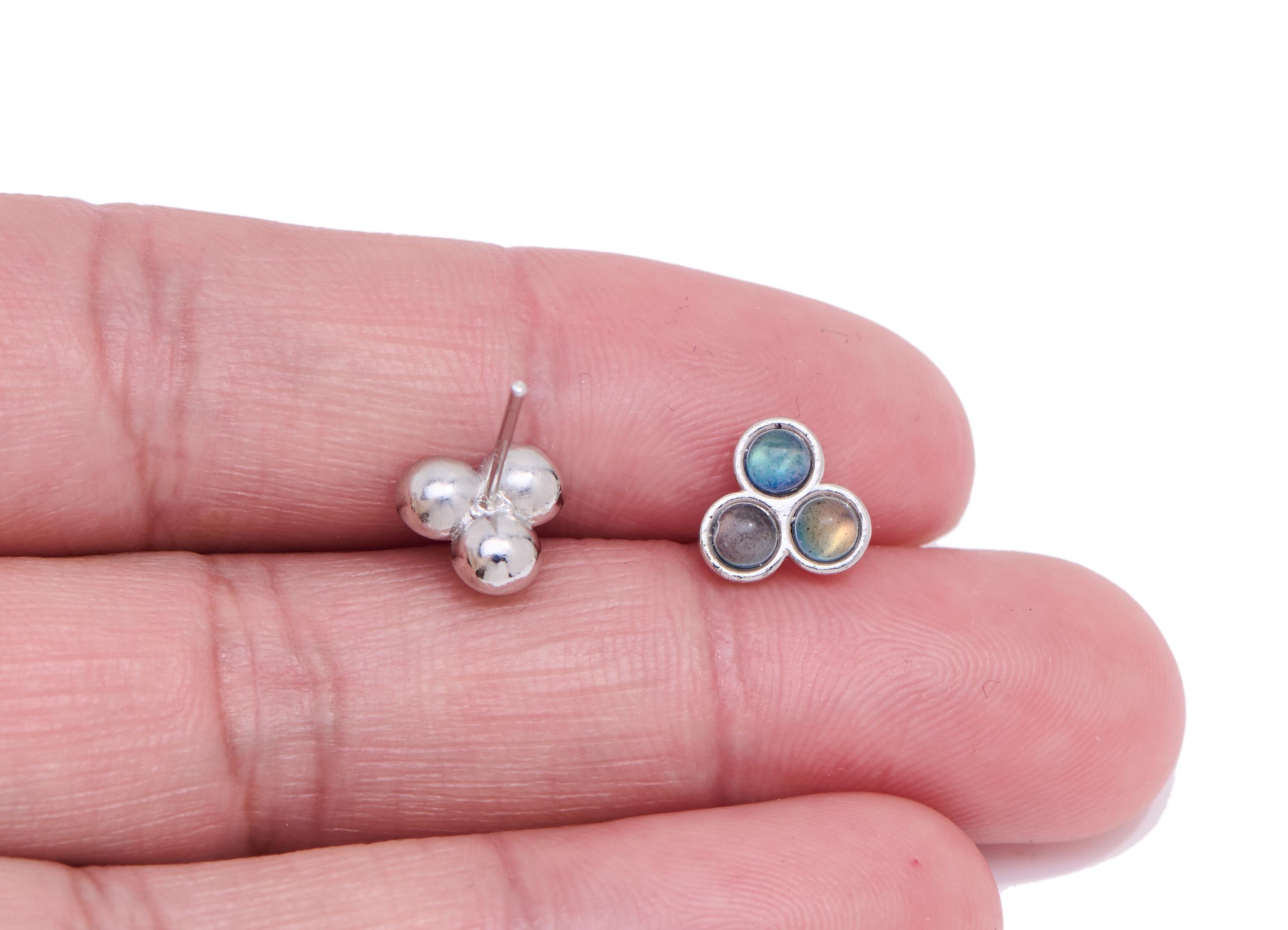 Moonstone Stone Earring Stud - Brass Round Gemstone Earring Post - Modern Everyday Wear Jewelry Making - White K Plated - 7x7x3mm - NS2652 - DOMEDBAZAAR