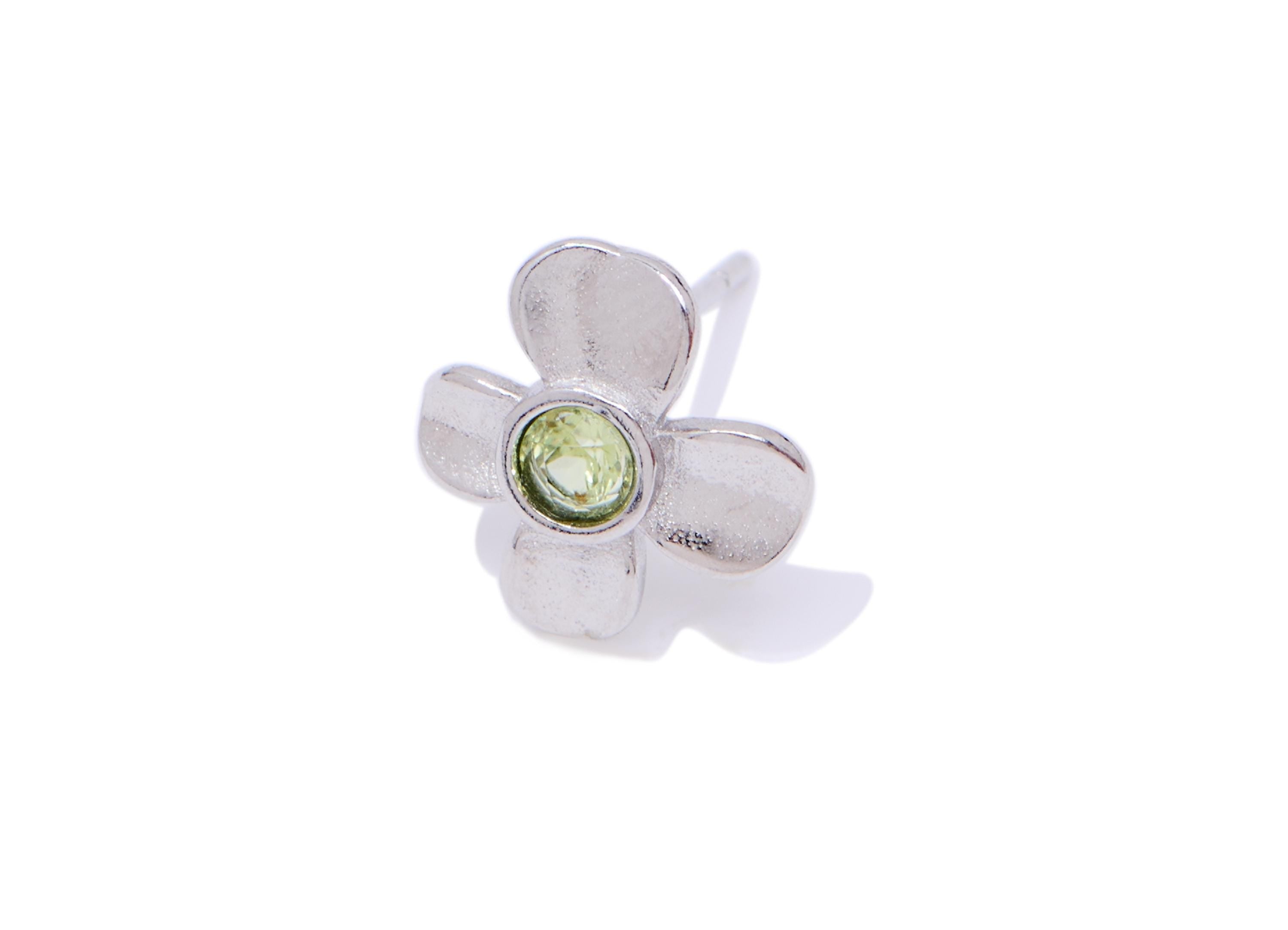 Olivine Floral Earring Post - Brass Flower Earring Post - Silver-Toned Studs - Minimalist Jewelry Making - White K Plated -10x9x2mm - NS2620 - DOMEDBAZAAR