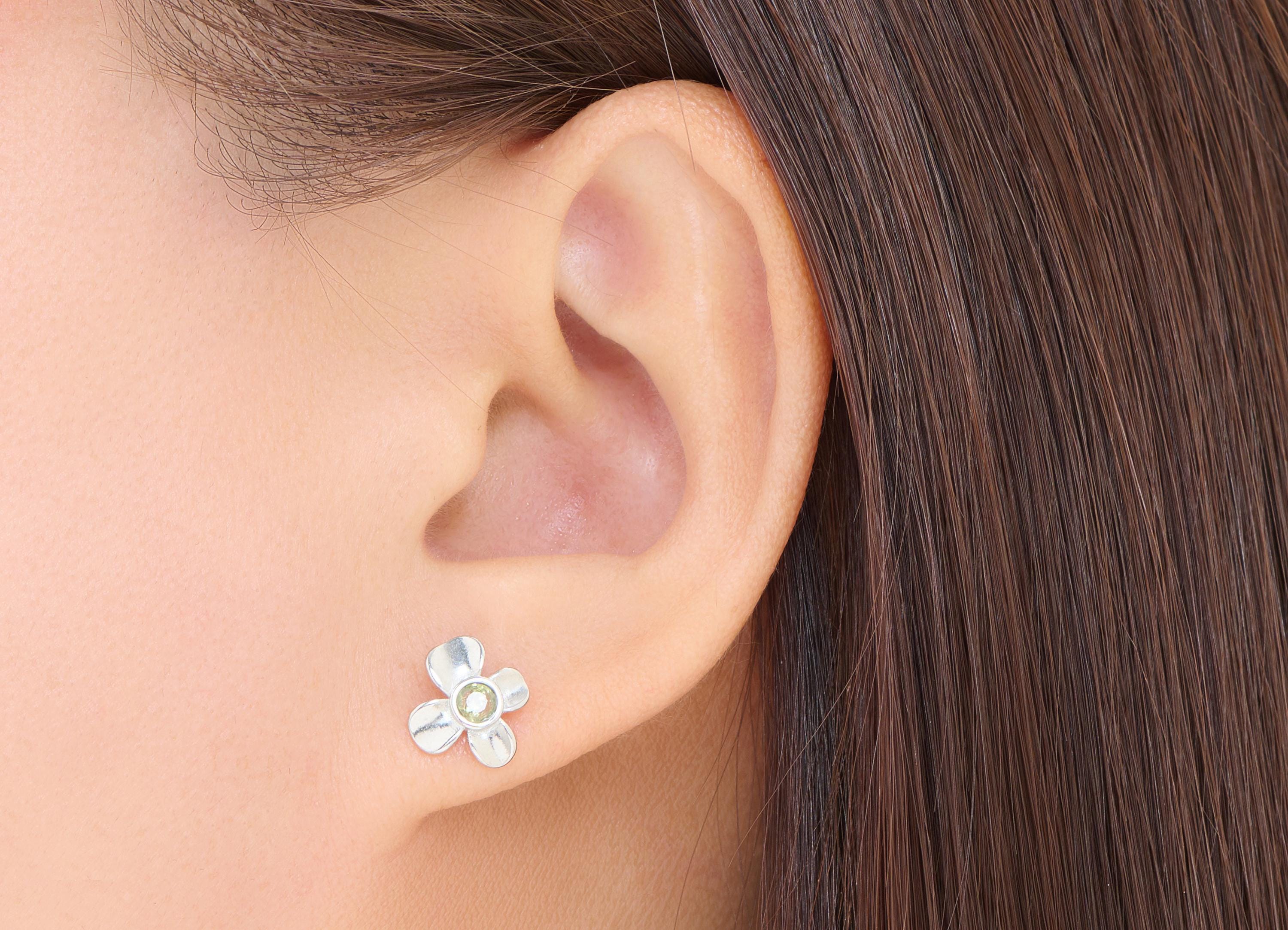 Olivine Floral Earring Post - Brass Flower Earring Post - Silver-Toned Studs - Minimalist Jewelry Making - White K Plated -10x9x2mm - NS2620 - DOMEDBAZAAR