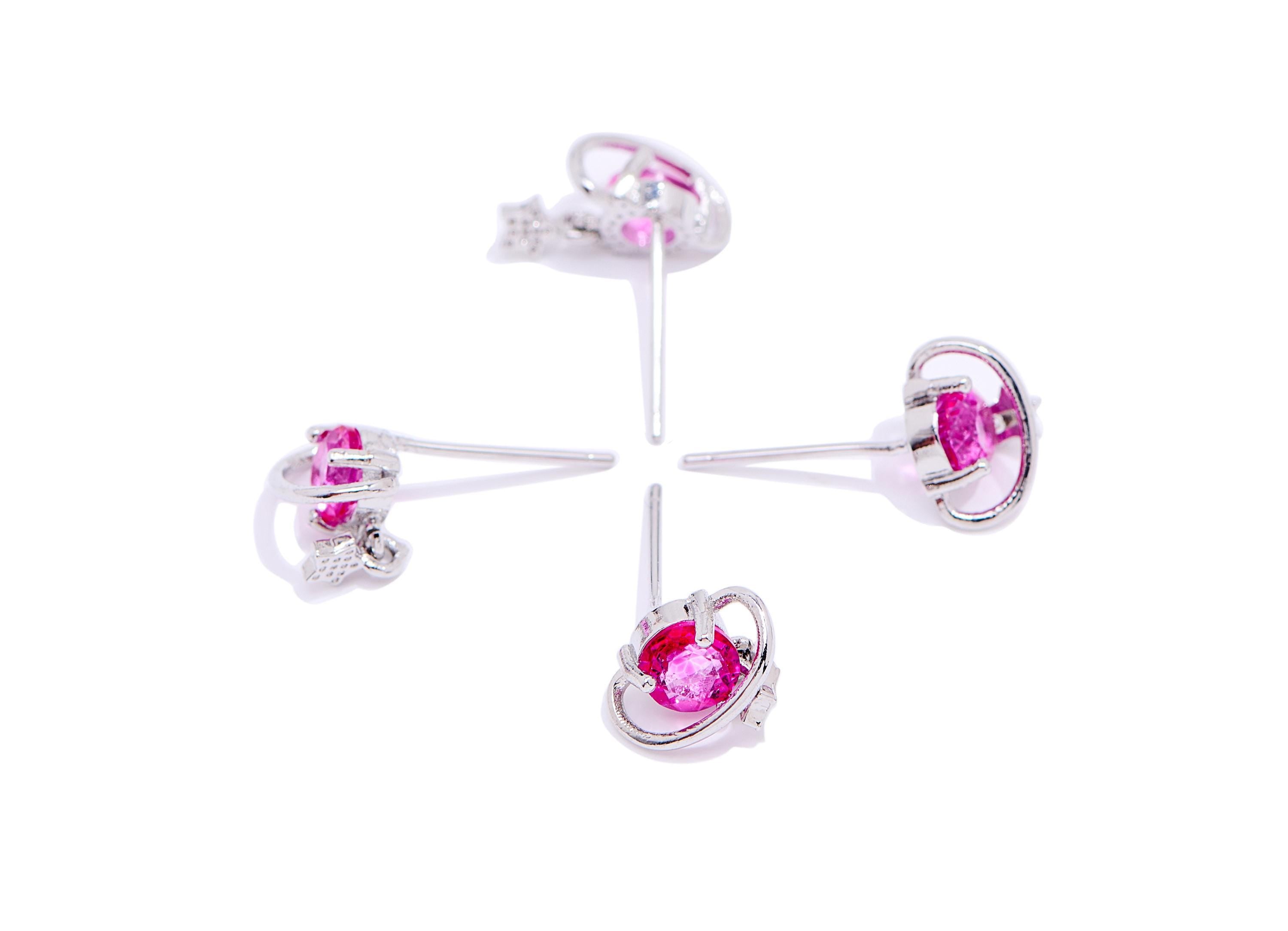 Topaz Brass Dangle Stud - Round Planet Gemstone Earring Post - Refined Jewelry Making - Silver Stud - White K Plated - 11x9.8x5mm - NS2622 - DOMEDBAZAAR