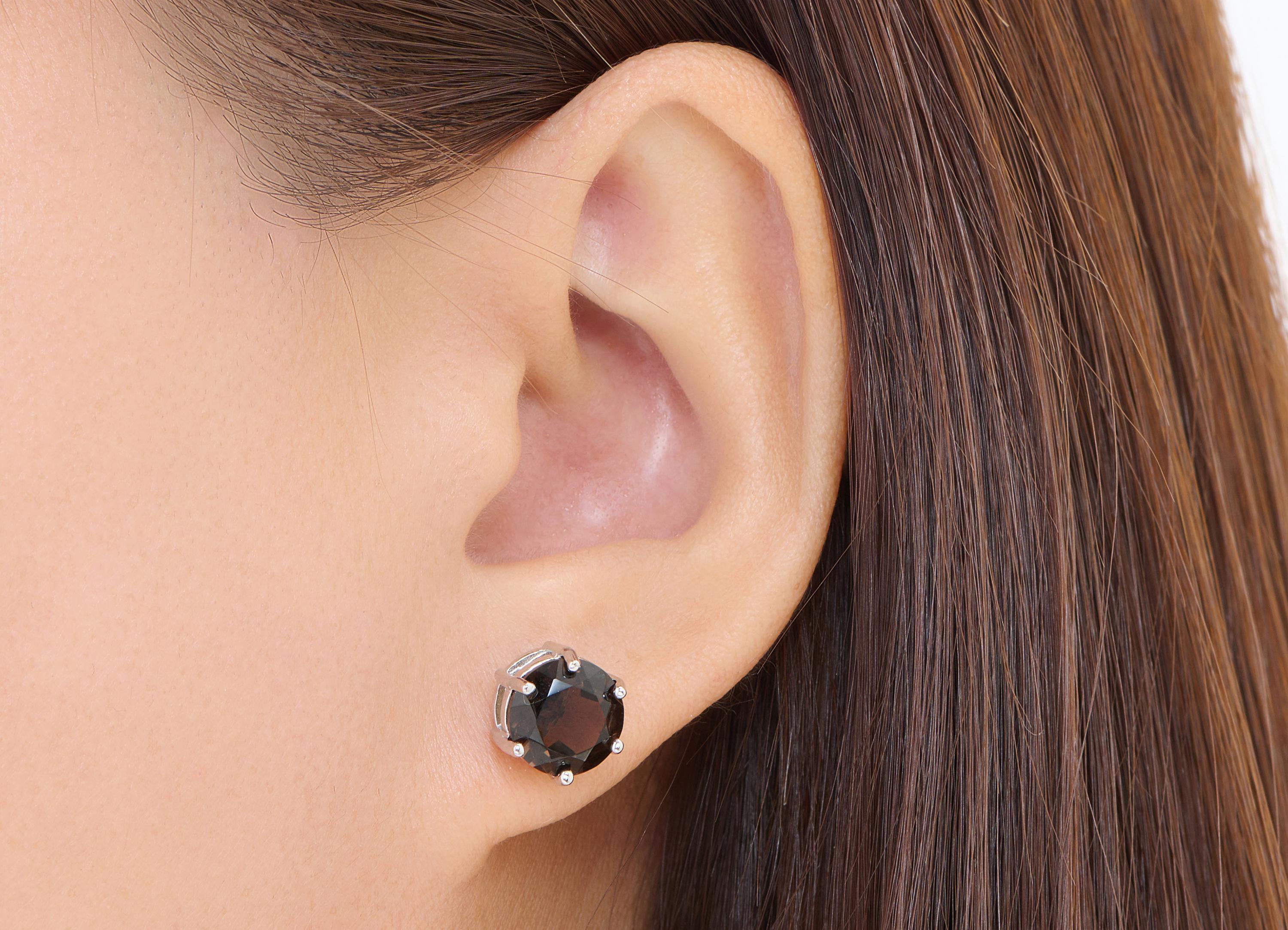 Brown Quartz Brass Round Stud - Natural Gemstone Earring Post - Jewelry Making - Silver Stud - White K Plated - 10.58x9.37x7.37mm - NS2580 - DOMEDBAZAAR