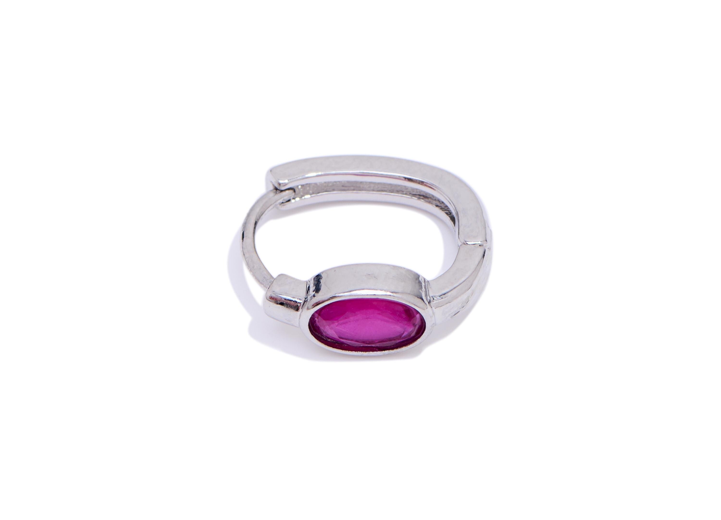 Ruby Oval Hoop Huggie Earring - Brass Sparking Huggie Hoop Earring - Dainty Hoop Jewelry Making - White K Plated - 13x12x5mm - NS2624 - DOMEDBAZAAR