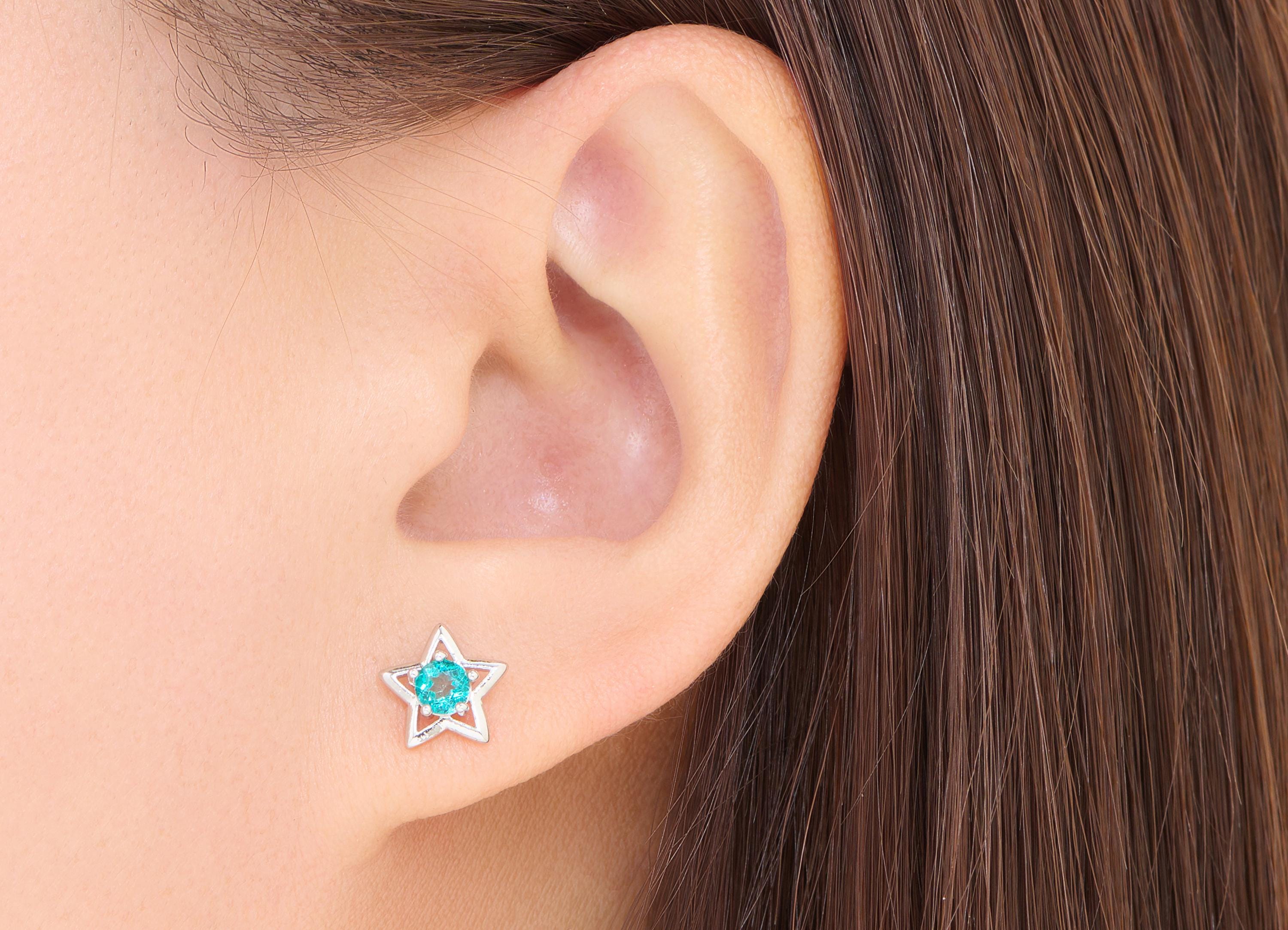 Topaz Stone Brass Star Stud - Dainty Gemstone Earring Post - Chic Jewelry Making - Silver Stud - White K Plated - 9.66x9.16x3.68mm - NS2596 - DOMEDBAZAAR