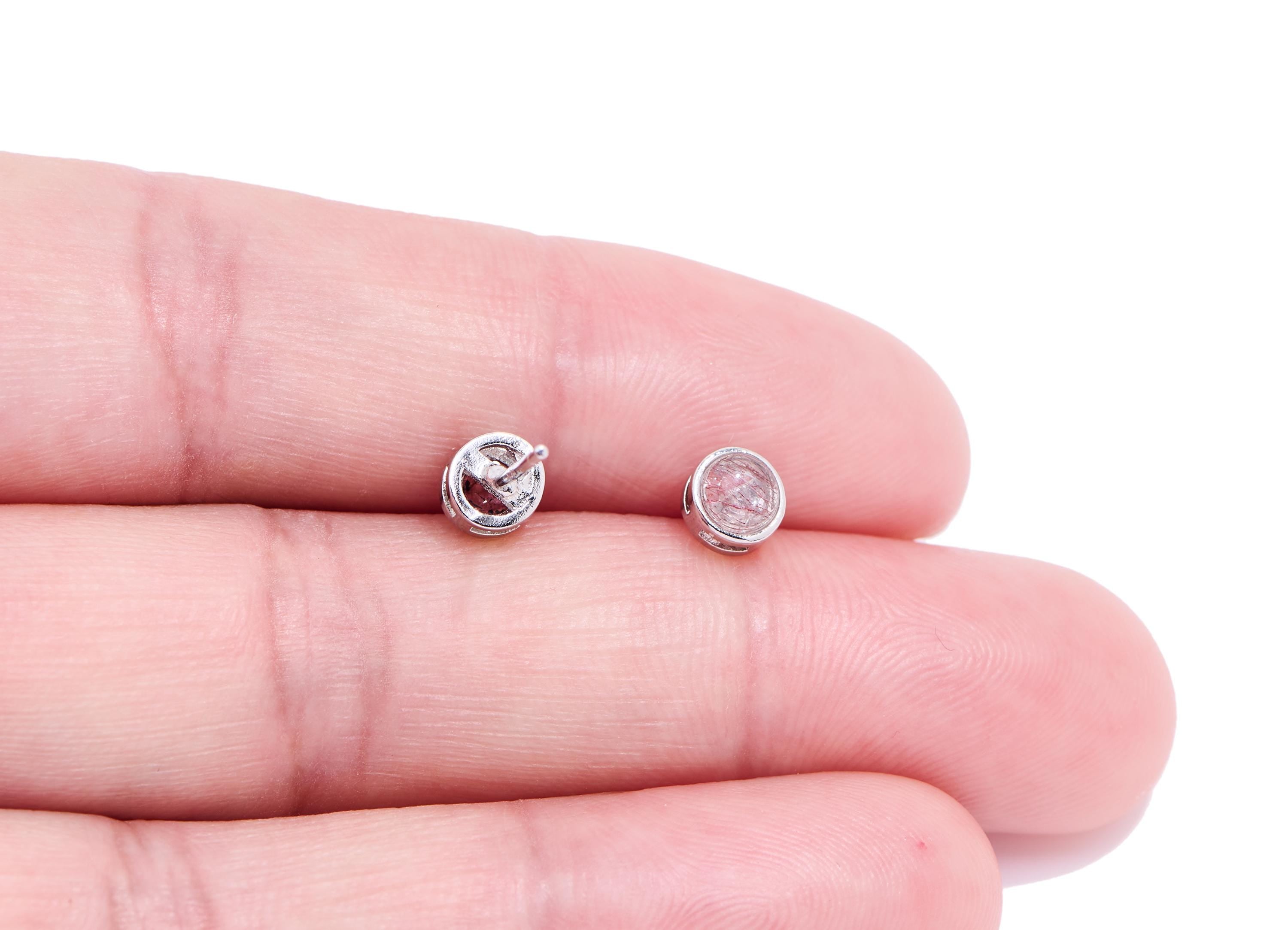 Super Seven Brass Round Stud - Mini Natural Gemstone Post - Minimalist Jewelry Making - Silver Stud - White K Plated - 5x5x2.75mm - NS2680 - DOMEDBAZAAR