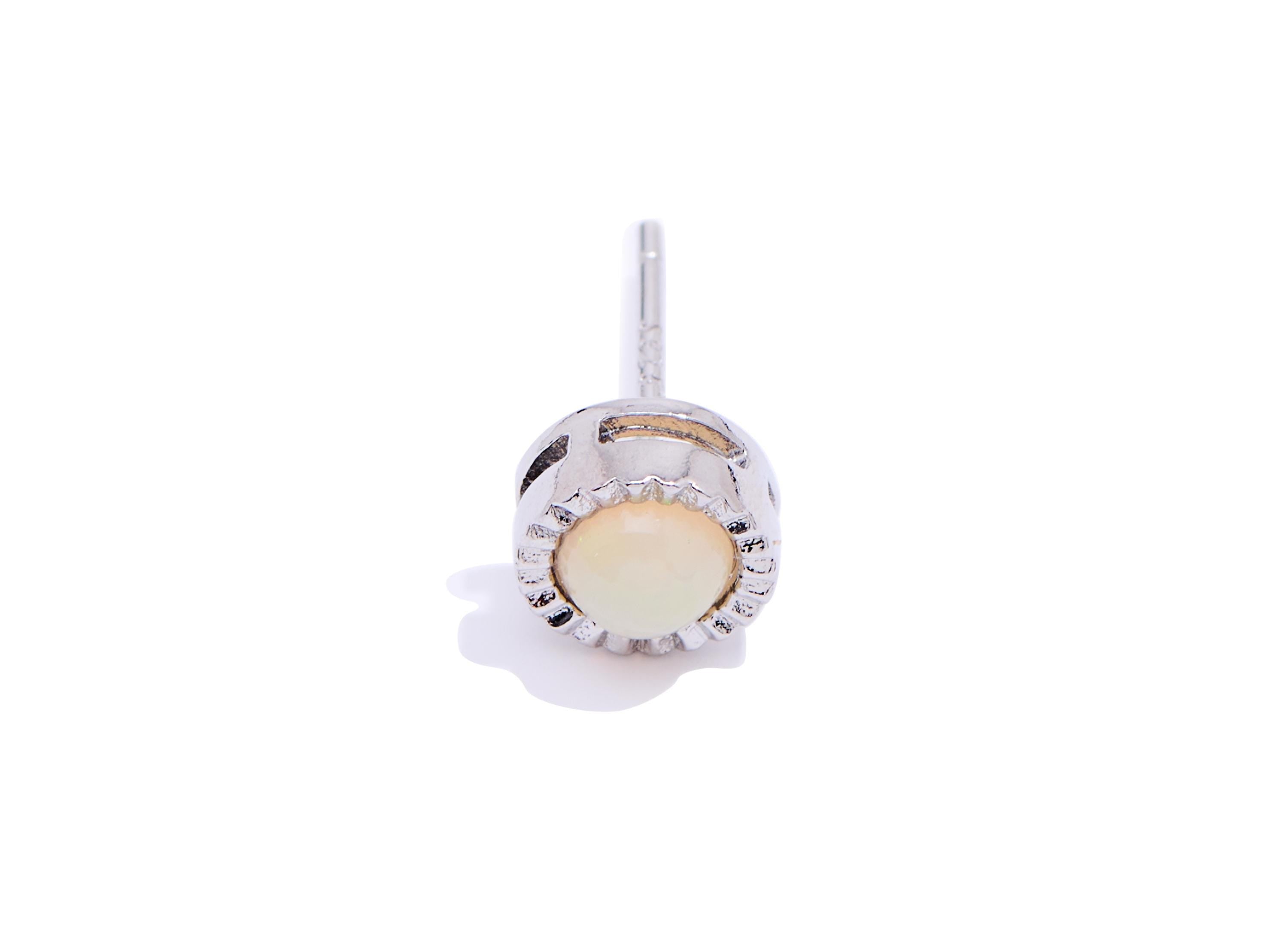 Opal Stone Brass Round Stud - Mini Natural Gemstone Post - Minimalist Jewelry Making - Silver Stud - White K Plated - 7.16x7x5.5mm - NS2639 - DOMEDBAZAAR