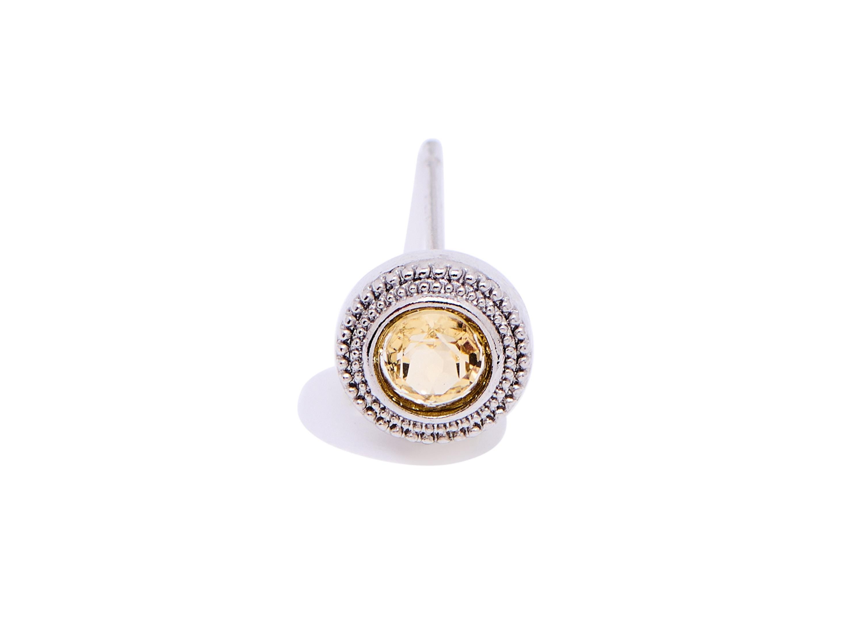 Citrine Brass Round Stud - Mini Natural Gemstone Post - Minimalist Jewelry Making - Silver Stud - White K Plated - 7.6x7.6x3.48mm - NS2603 - DOMEDBAZAAR