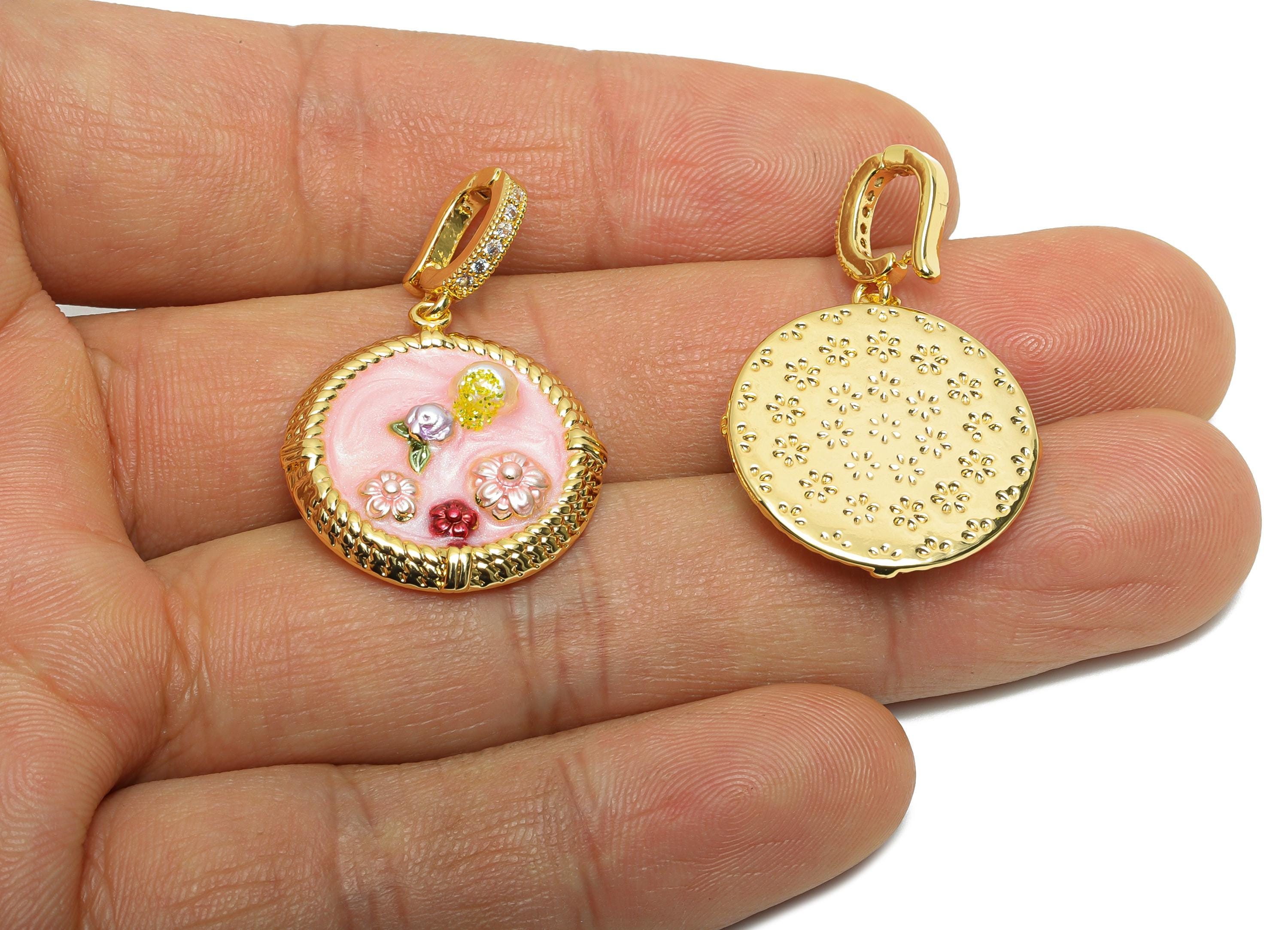 Brass Floral Pendant - Brass Luxe Enamel Dainty Pendant With Pearl - Spring Vintage With Bail - 18K Real Gold Plated - 34x22x6mm - RGP10698 - DOMEDBAZAAR