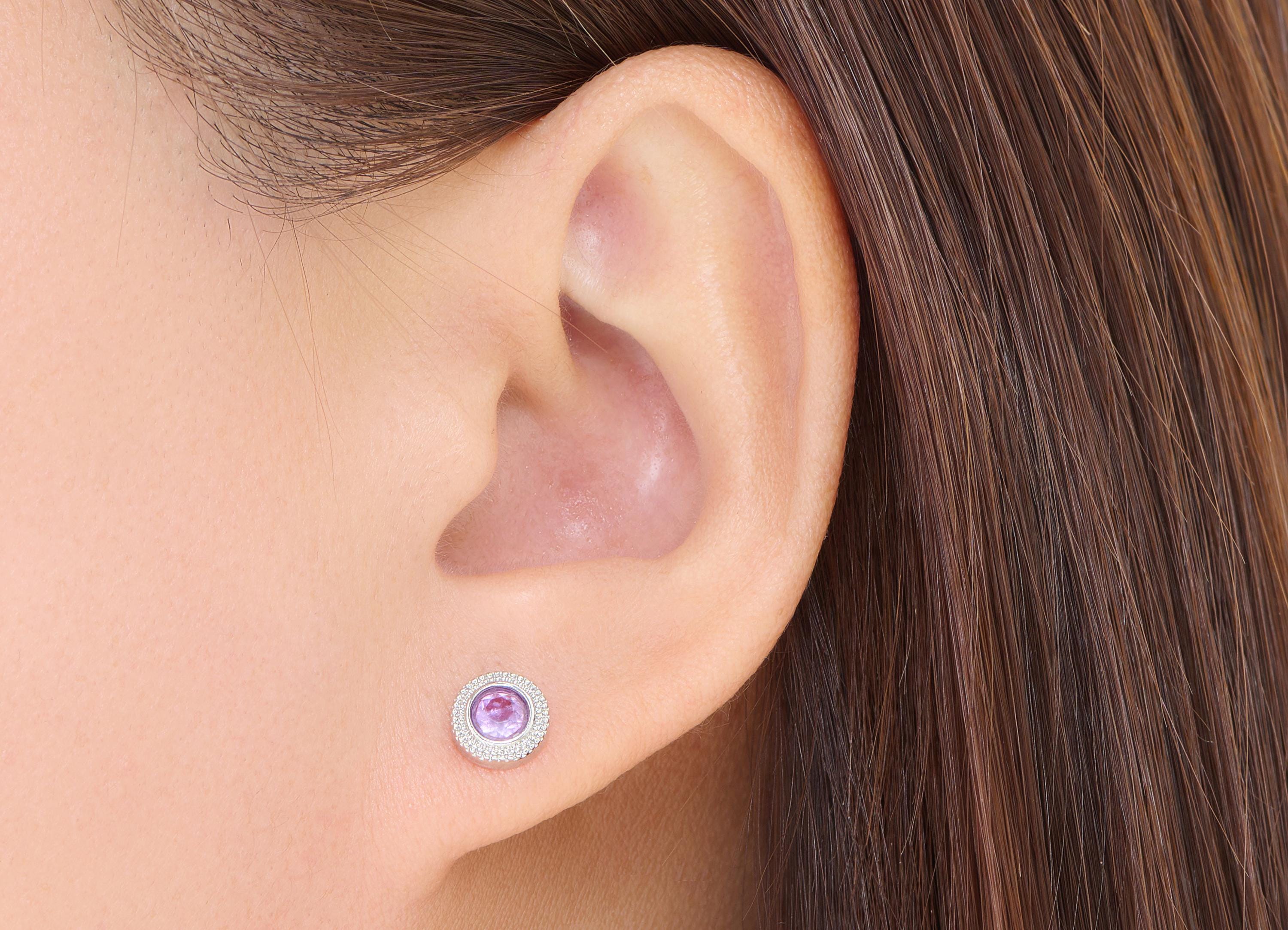 Amethyst Brass Round Stud - Faceted Natural Gemstone Post - Elegant Jewelry Making - Silver Stud - White K Plated - 7.44x7.44x3mm - NS2582 - DOMEDBAZAAR