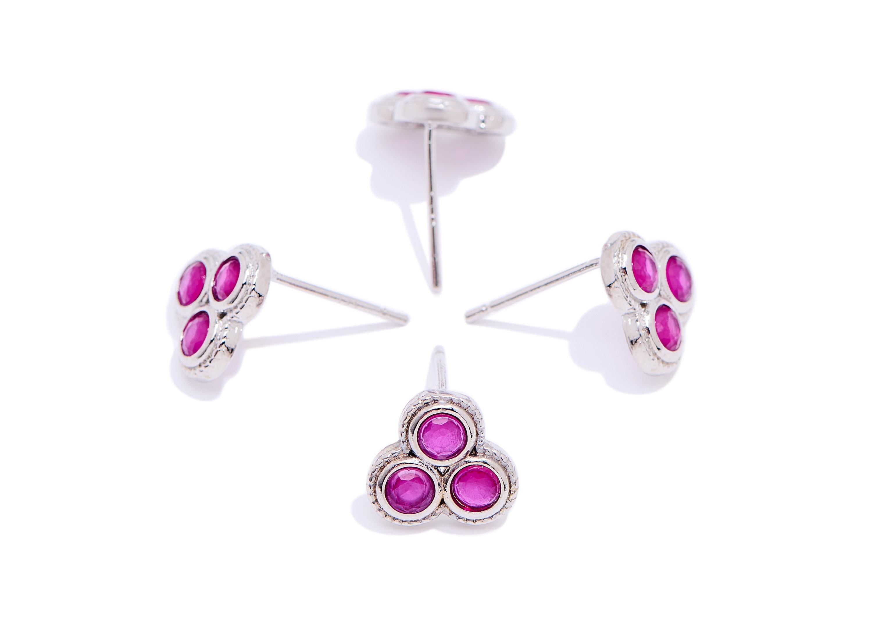 Ruby Brass Round Stud - Round Gemstone Earring Post - Modern Everyday Wear Jewelry Making - Silver Stud - White K Plated - 10x9x2mm - NS2605 - DOMEDBAZAAR