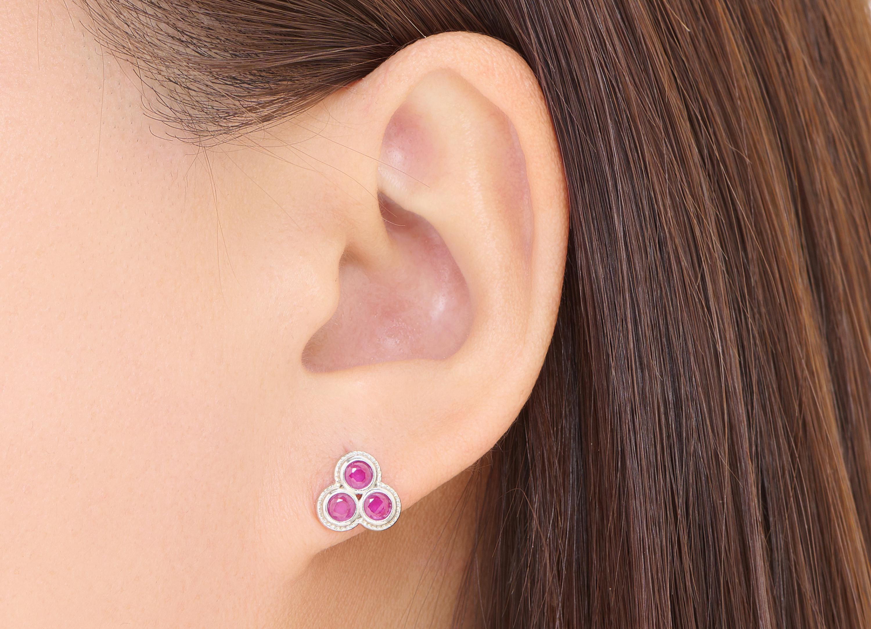 Ruby Brass Round Stud - Round Gemstone Earring Post - Modern Everyday Wear Jewelry Making - Silver Stud - White K Plated - 10x9x2mm - NS2605 - DOMEDBAZAAR