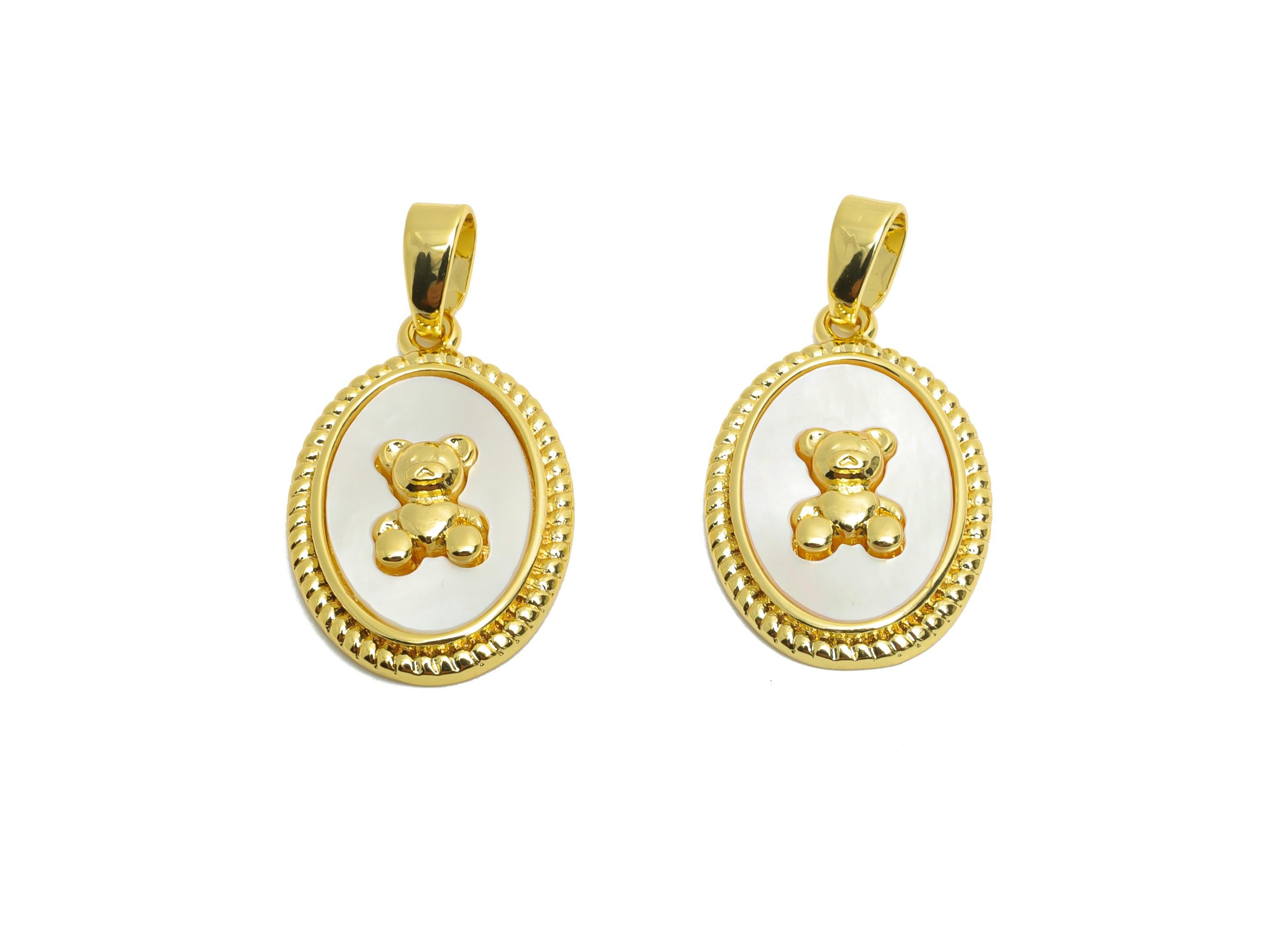 Brass Bear Shell Pendant - Brass Gold Vintage Pendant - Gold Teddy Bear Oval Pendant - 18K Real Gold Plated - 18x12.4x2.86mm - RGP10624 - DOMEDBAZAAR