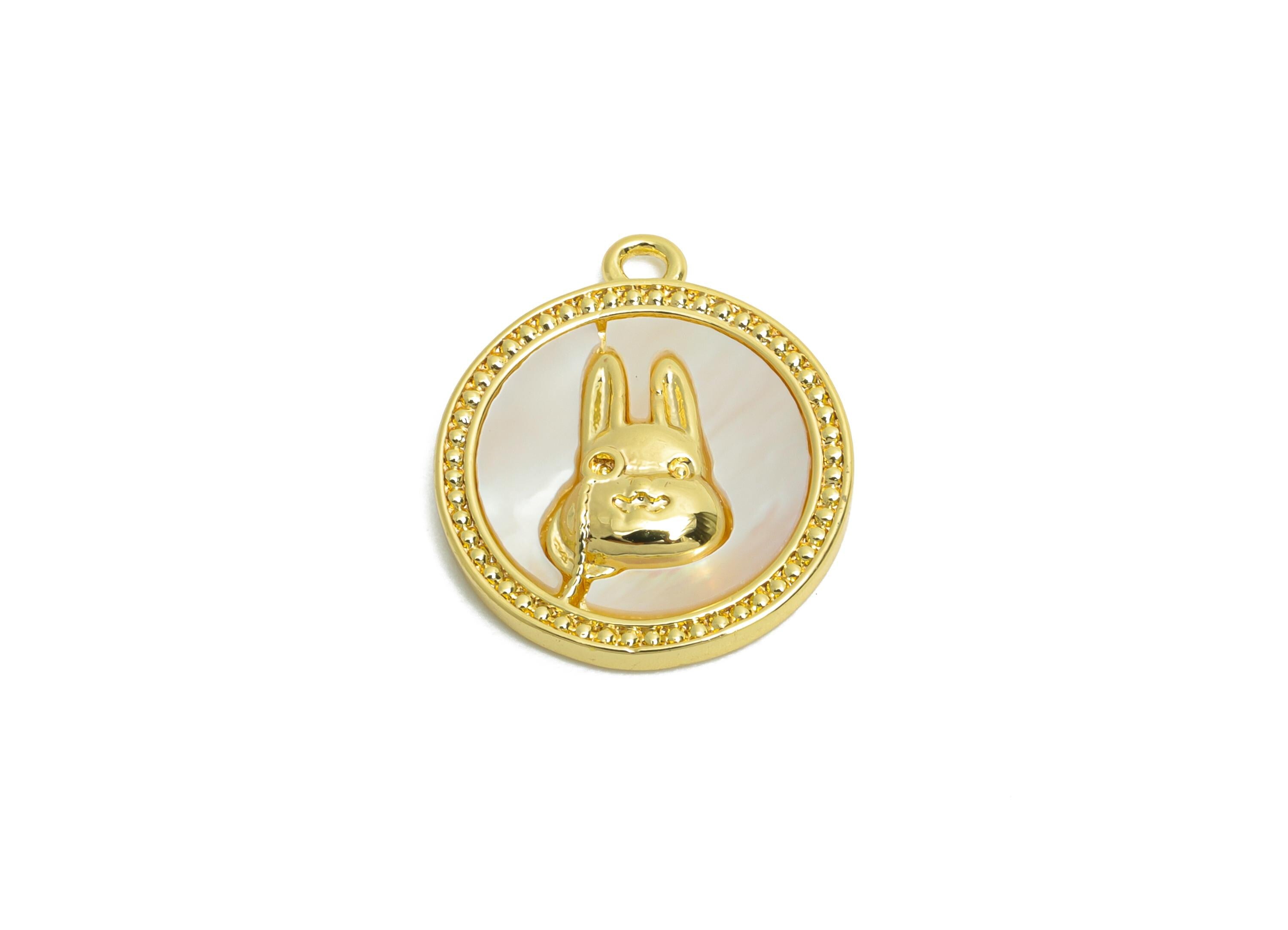 Brass Rabbit Shell Pendant - Brass Adorable Bunny Pendant - Gold Cute Rabbit Motif Pendant - 18K Real Gold Plated - 19x16x3mm - RGP10623 - DOMEDBAZAAR