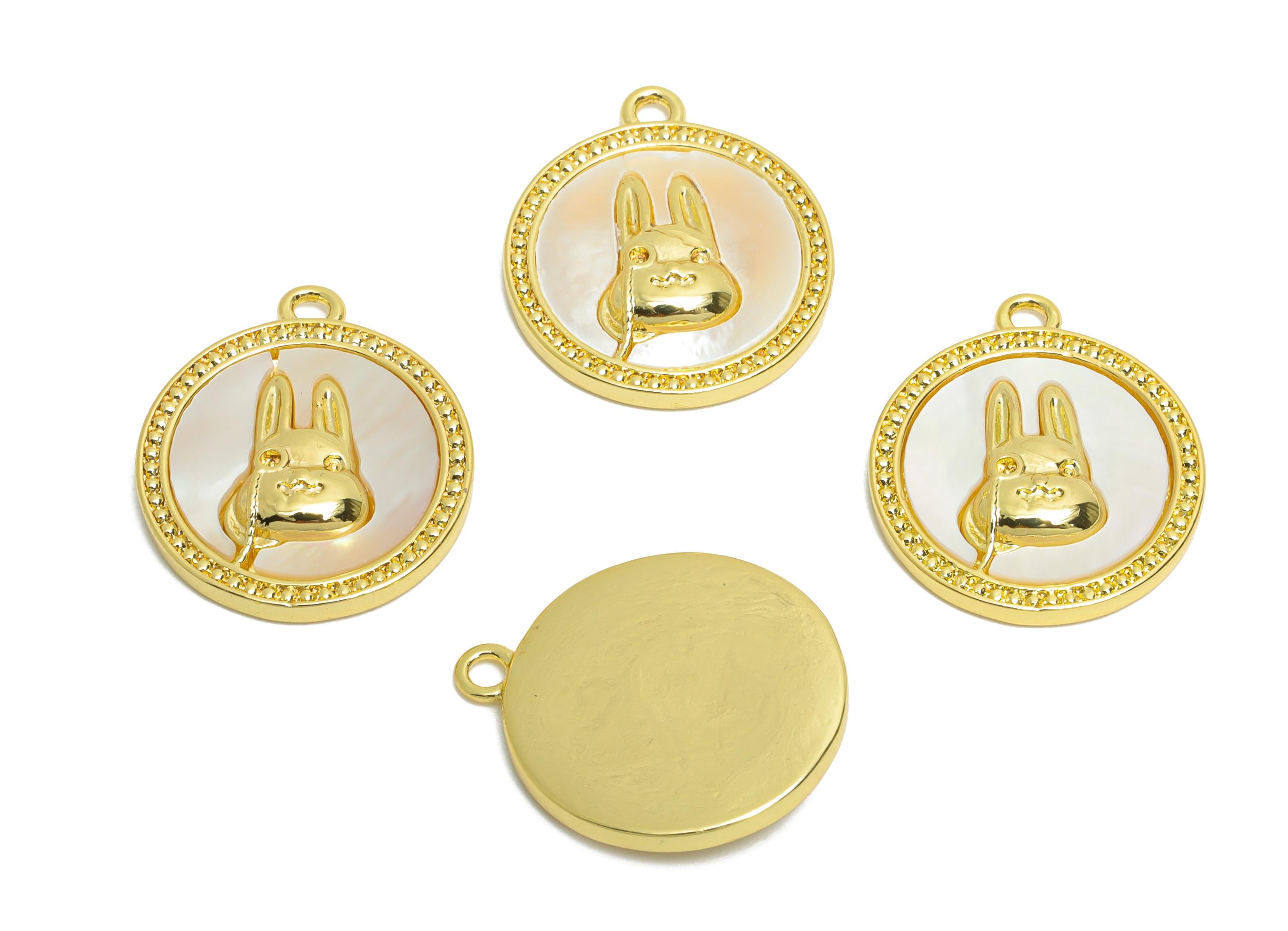 Brass Rabbit Shell Pendant - Brass Adorable Bunny Pendant - Gold Cute Rabbit Motif Pendant - 18K Real Gold Plated - 19x16x3mm - RGP10623 - DOMEDBAZAAR