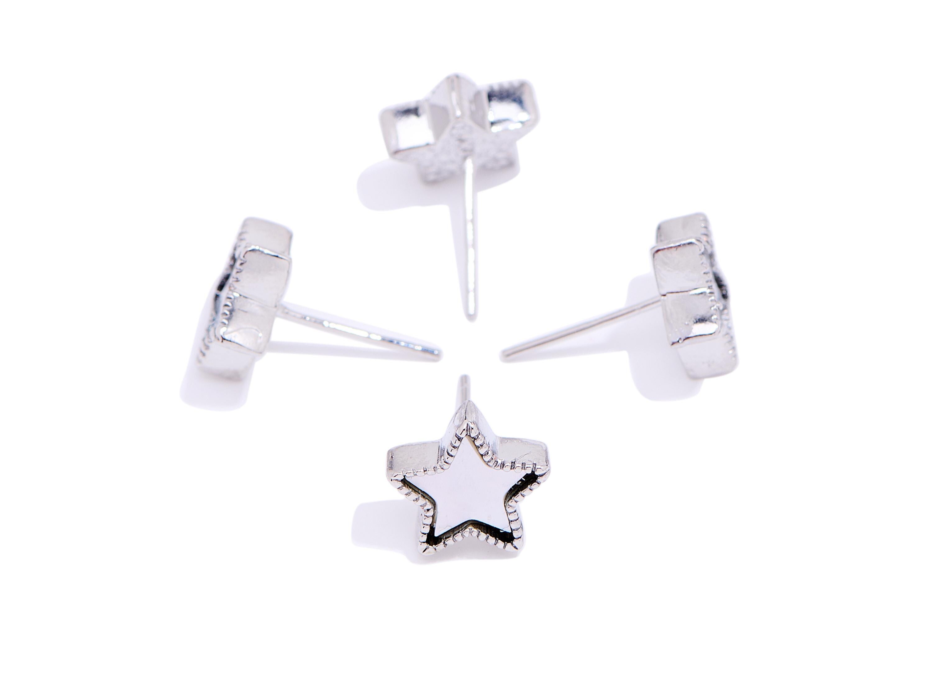 Brass Seashell Star Stud - Modern Celestial Star Earring Post - Elegant Jewelry Making - Silver Stud - White K Plated - 9.7x9.7x3.6mm-NS2578 - DOMEDBAZAAR