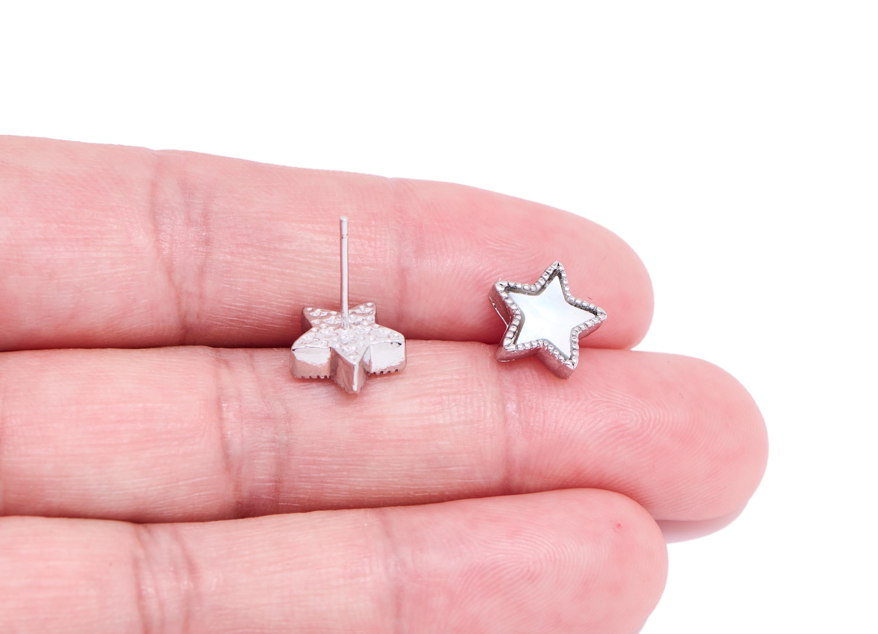Brass Seashell Star Stud - Modern Celestial Star Earring Post - Elegant Jewelry Making - Silver Stud - White K Plated - 9.7x9.7x3.6mm-NS2578 - DOMEDBAZAAR